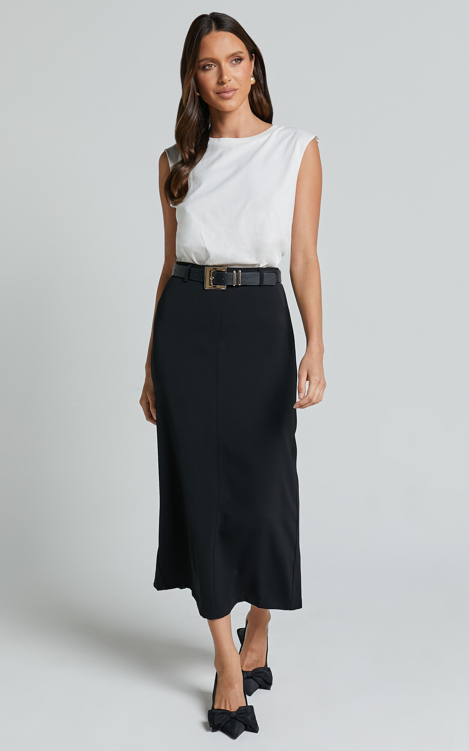 Alanna Midi Skirt - High Waisted Back Split Pencil Skirt in Black