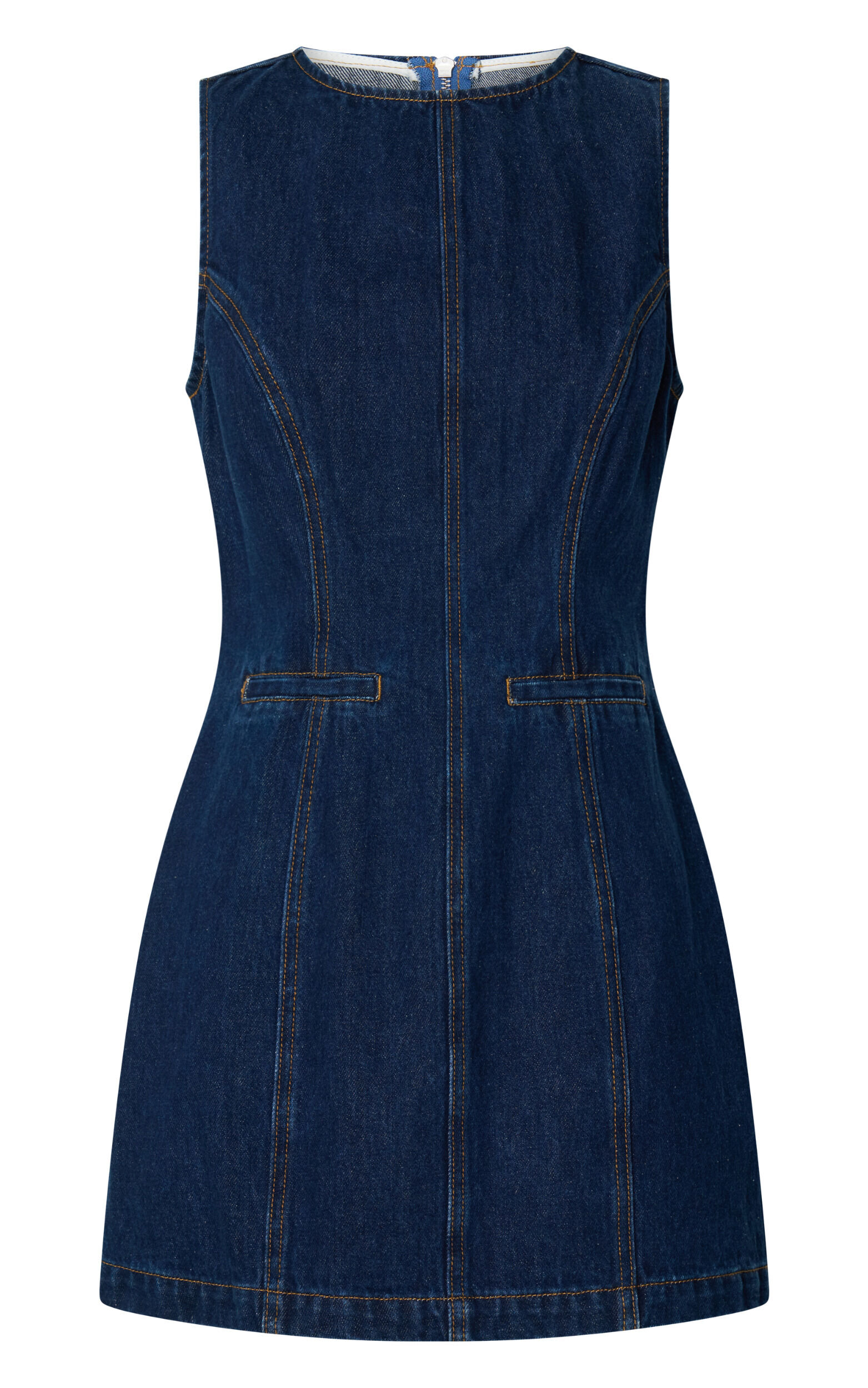 Olenna Mini Dress - High Neck Fitted Denim Dress in Indigo Wash