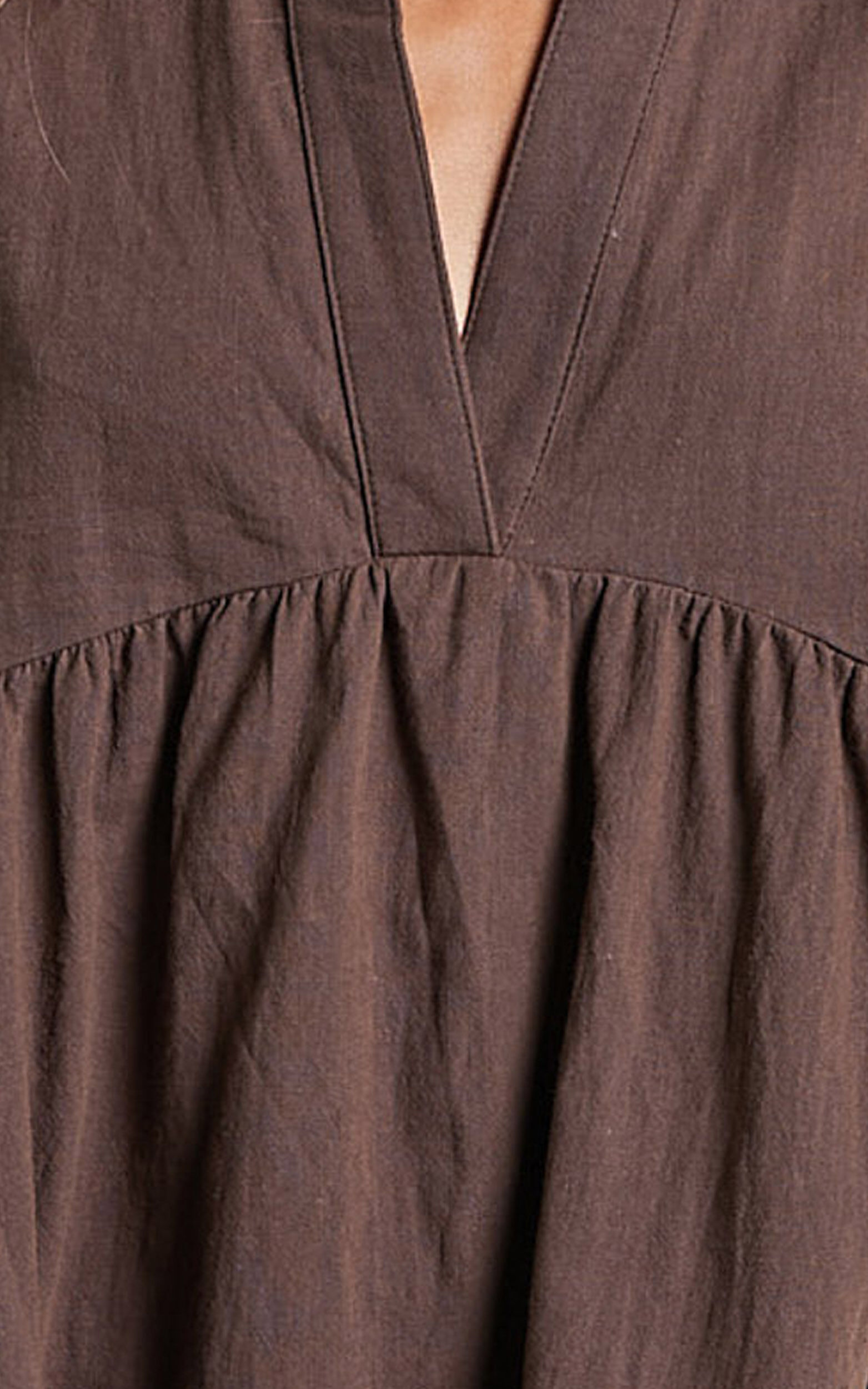 Calissa Mini Dress - Frill Hem Smock Dress in Chocolate