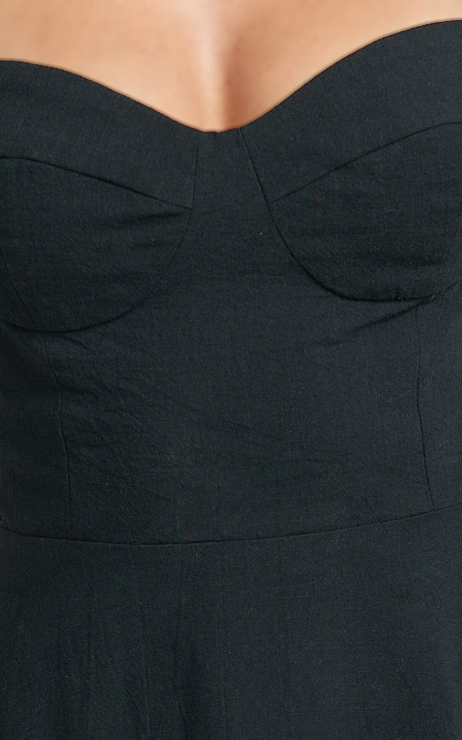 Tymia Midi Dress - Shoulder Tie Bustier Shirred Back A Line in Black