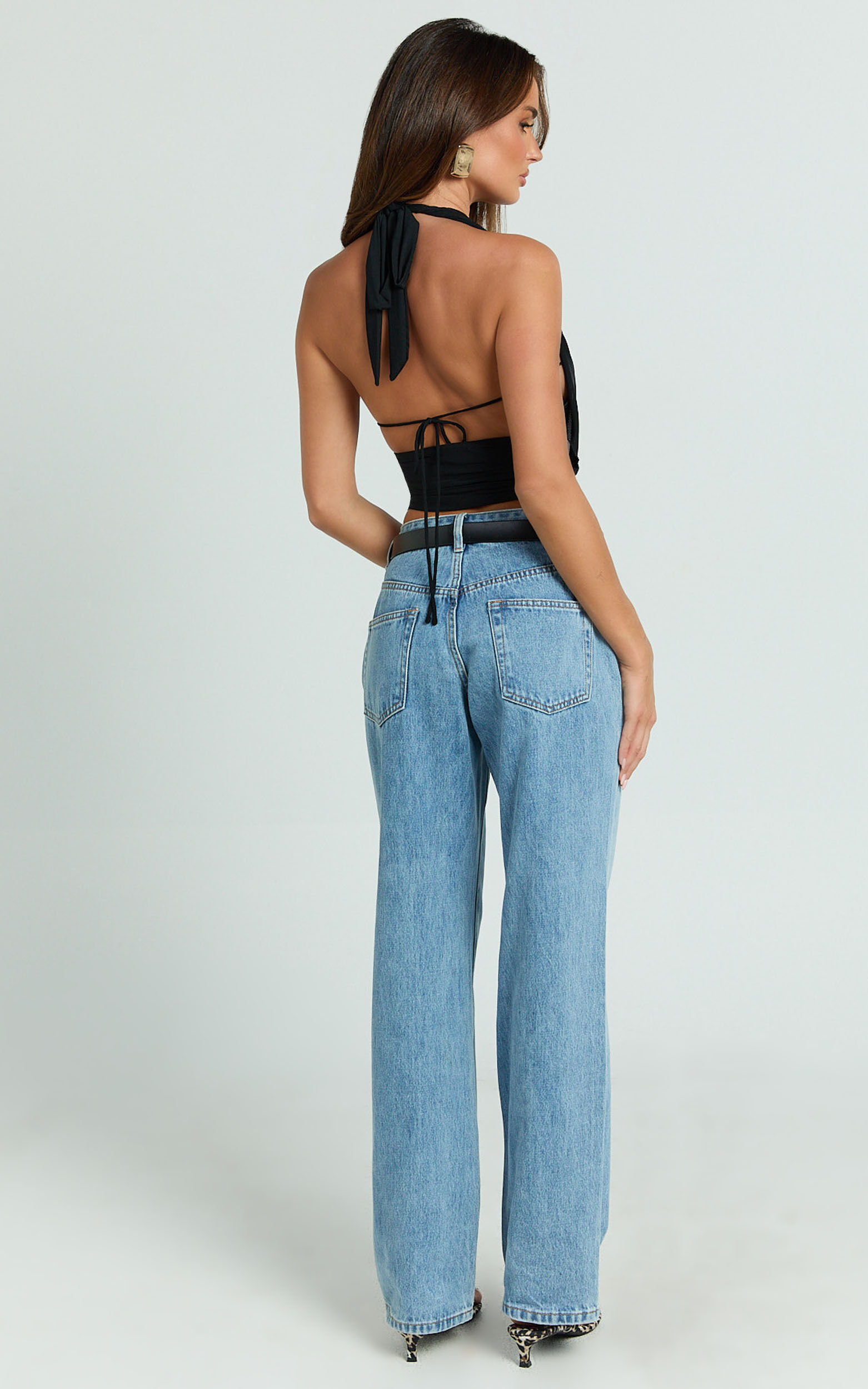 Britta Top - Cowl Neck Halter Crop Top in Black