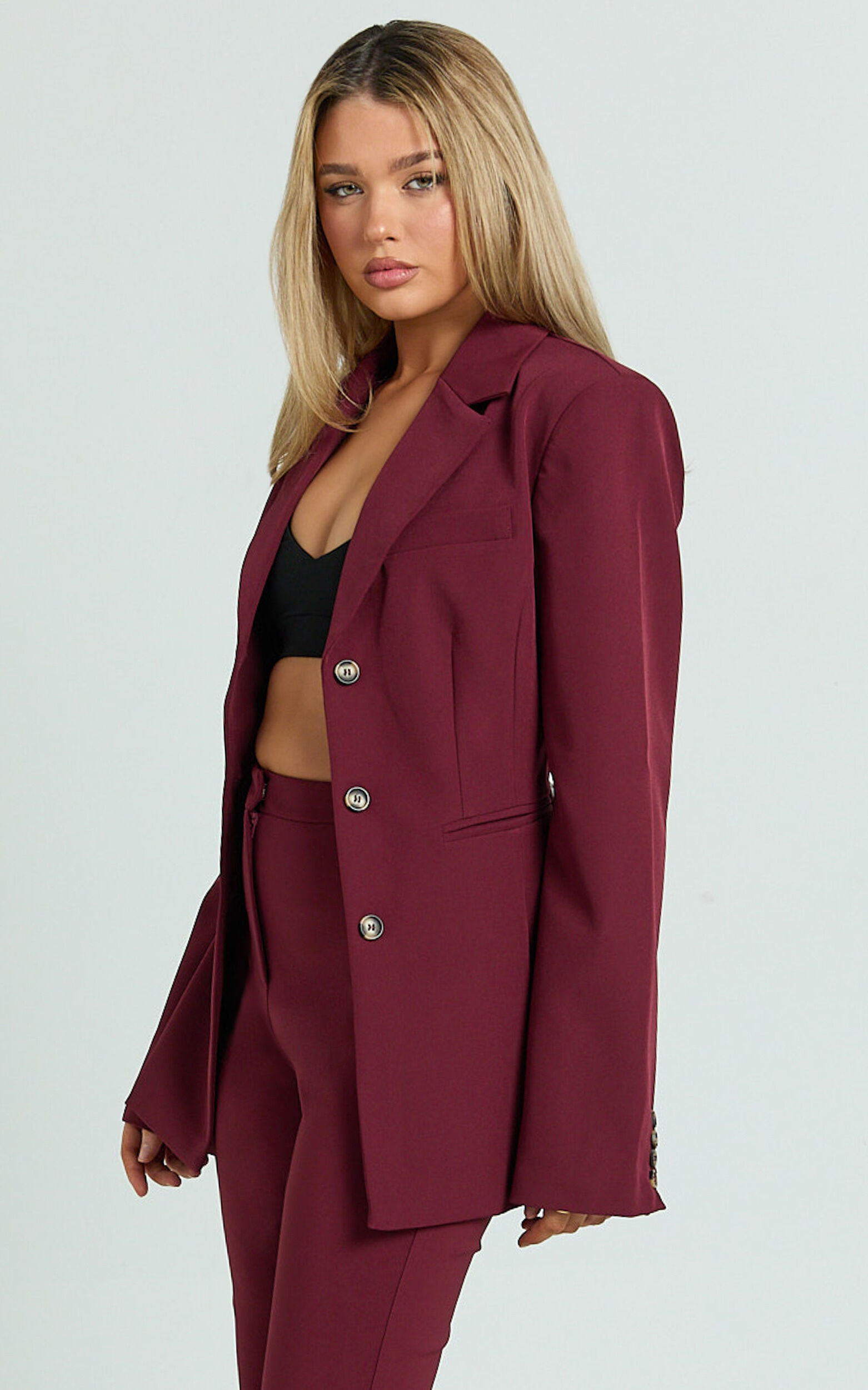 Irene Blazer - Fitted Cinched Waist Blazer in Wine