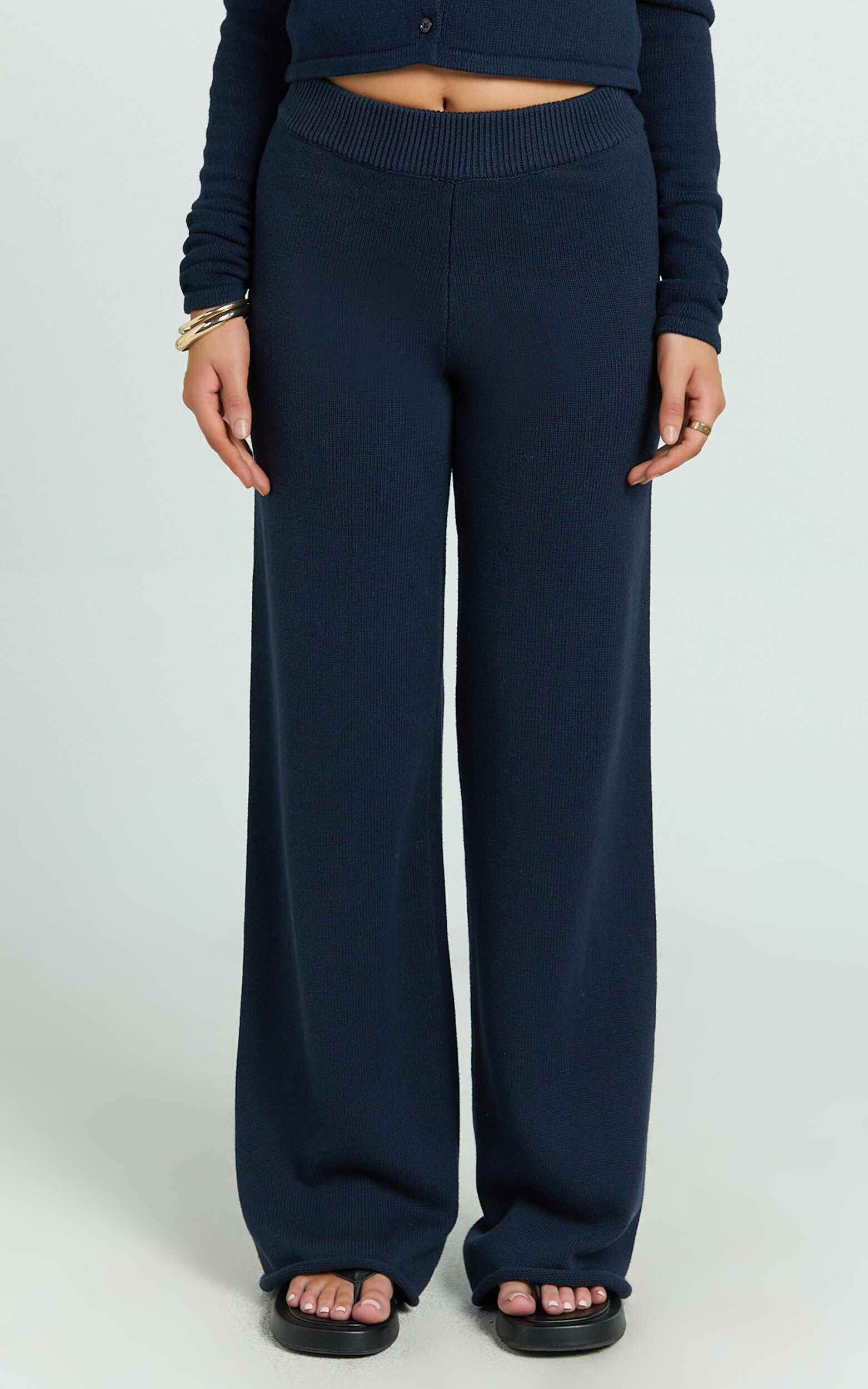 Ottie Pants - Mid Rise Straight Leg Knit Pants in Navy