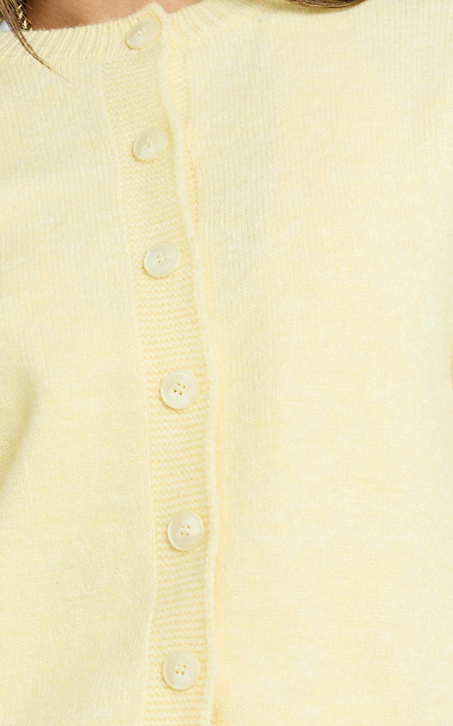 Lucille Cardigan - Button Through Scoop Neck Knit Cardigan in Lemon