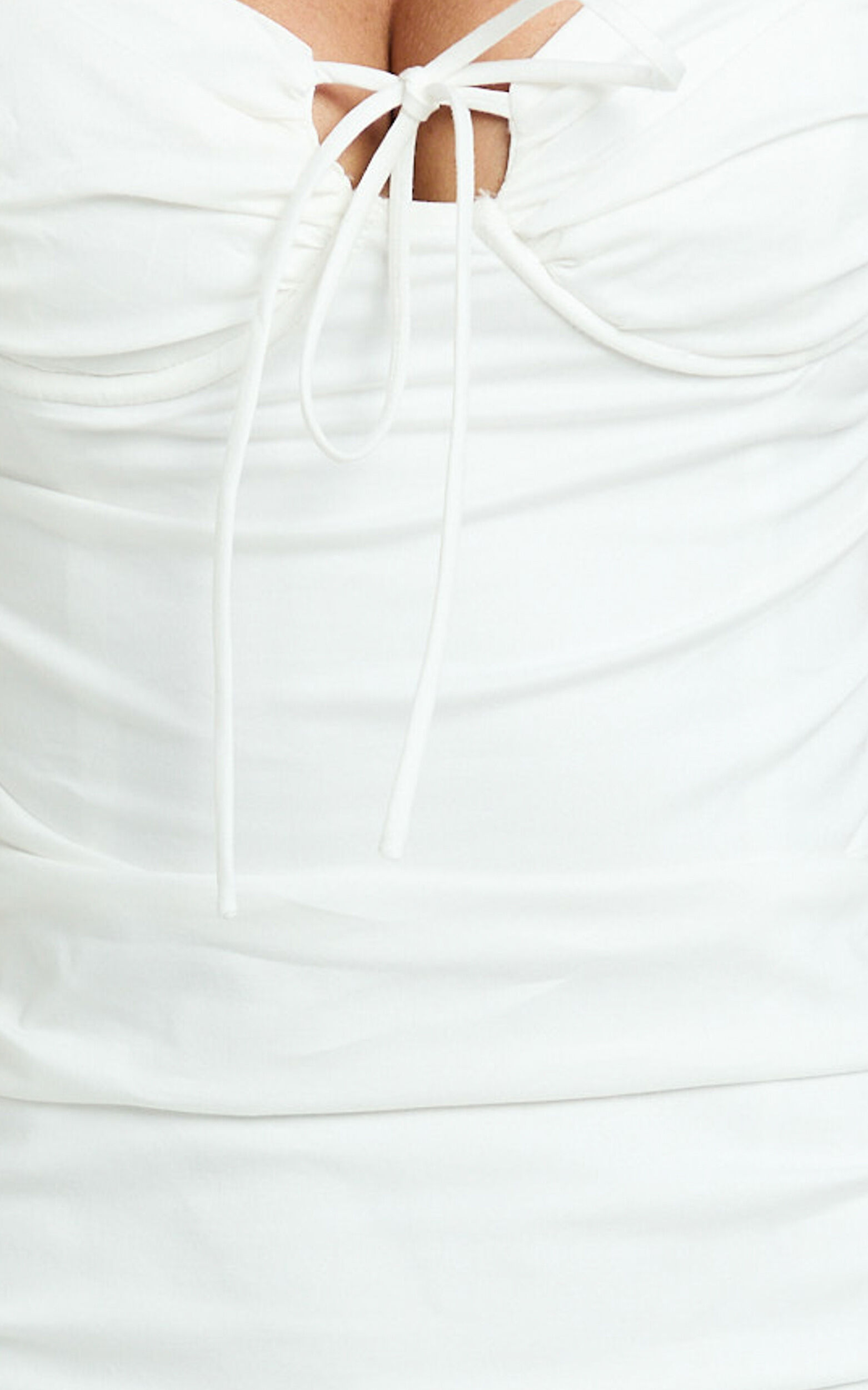 Farrow Midi Dress - Cap Sleeve Ruched Bust Fitted Dress in Off White