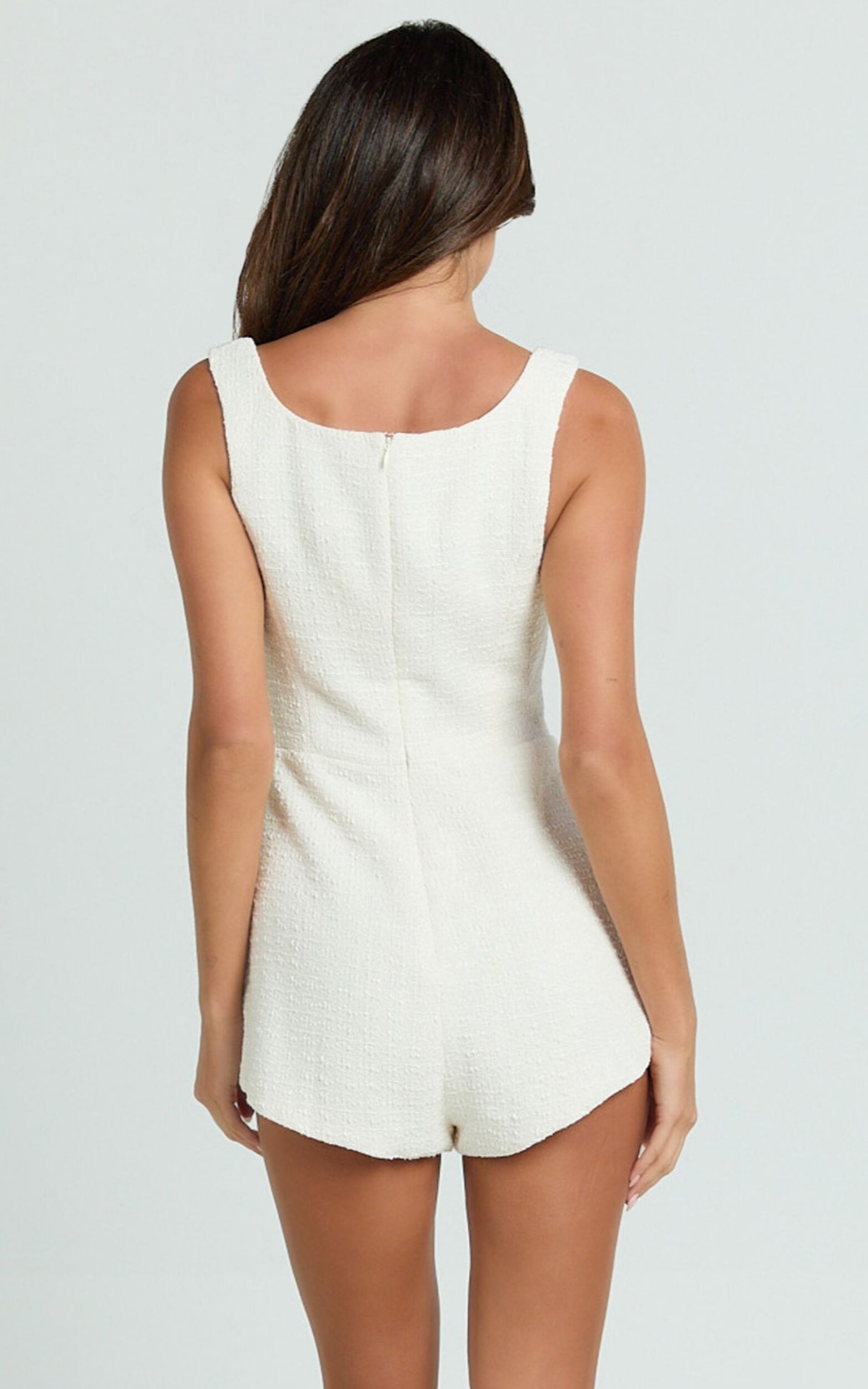 Brylee Playsuit - Scoop Neck Boucle Button Down Playsuit in Cream