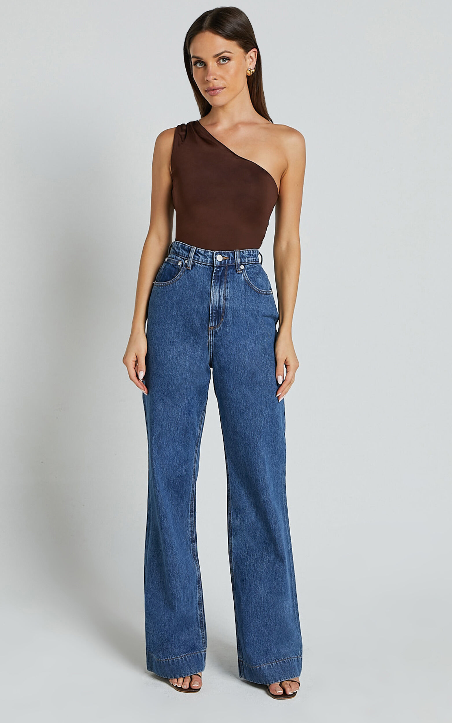 Emman Jeans - High Waisted Cotton Wide Leg Denim Jeans in Dark Blue Wash