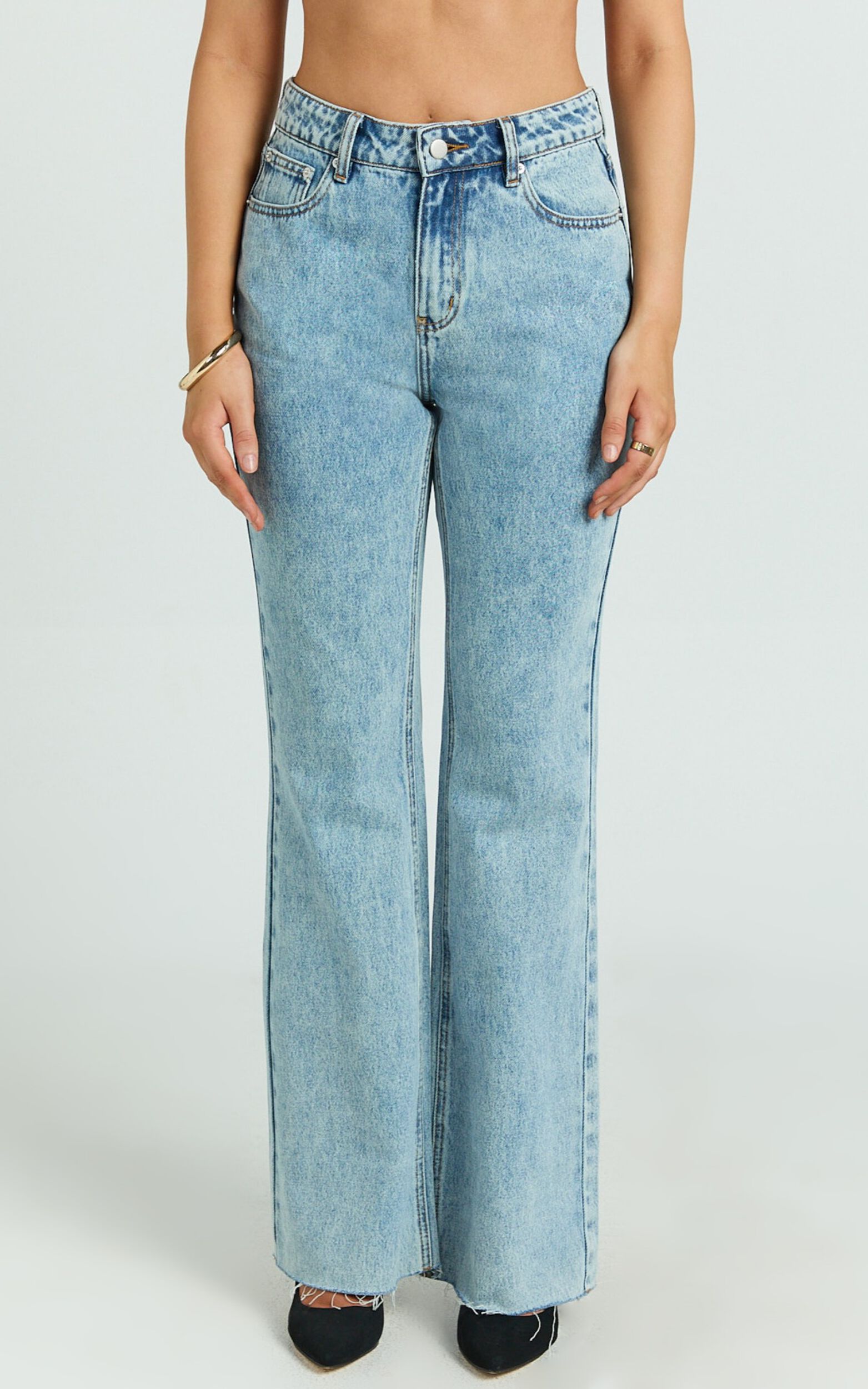 Jacqueline Jeans - High Waisted Relaxed Recycled Denim Bootcut Jeans in Mid Blue Wash