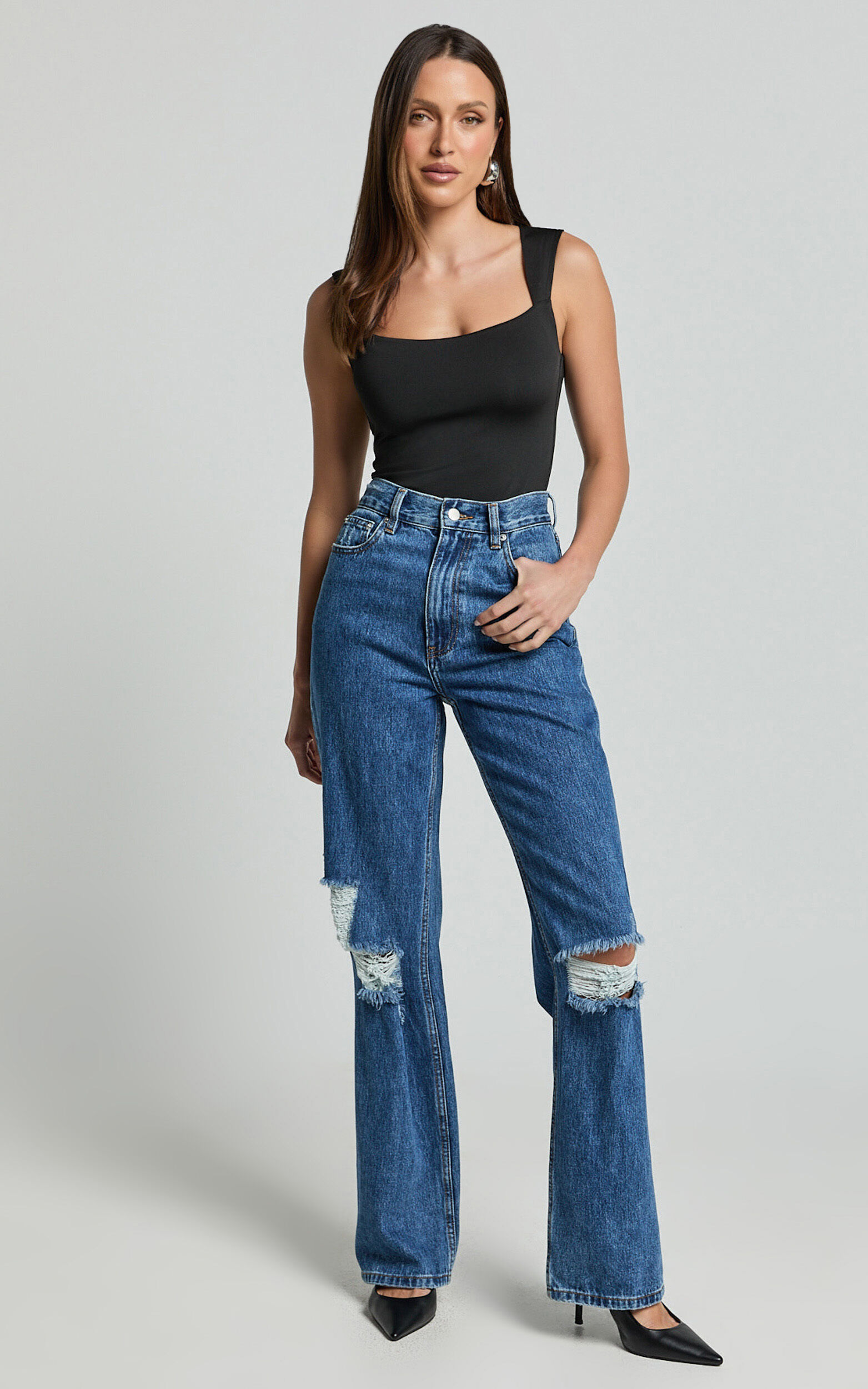 Nerine Bodysuit - Wide Strap Scoop Neck in Black