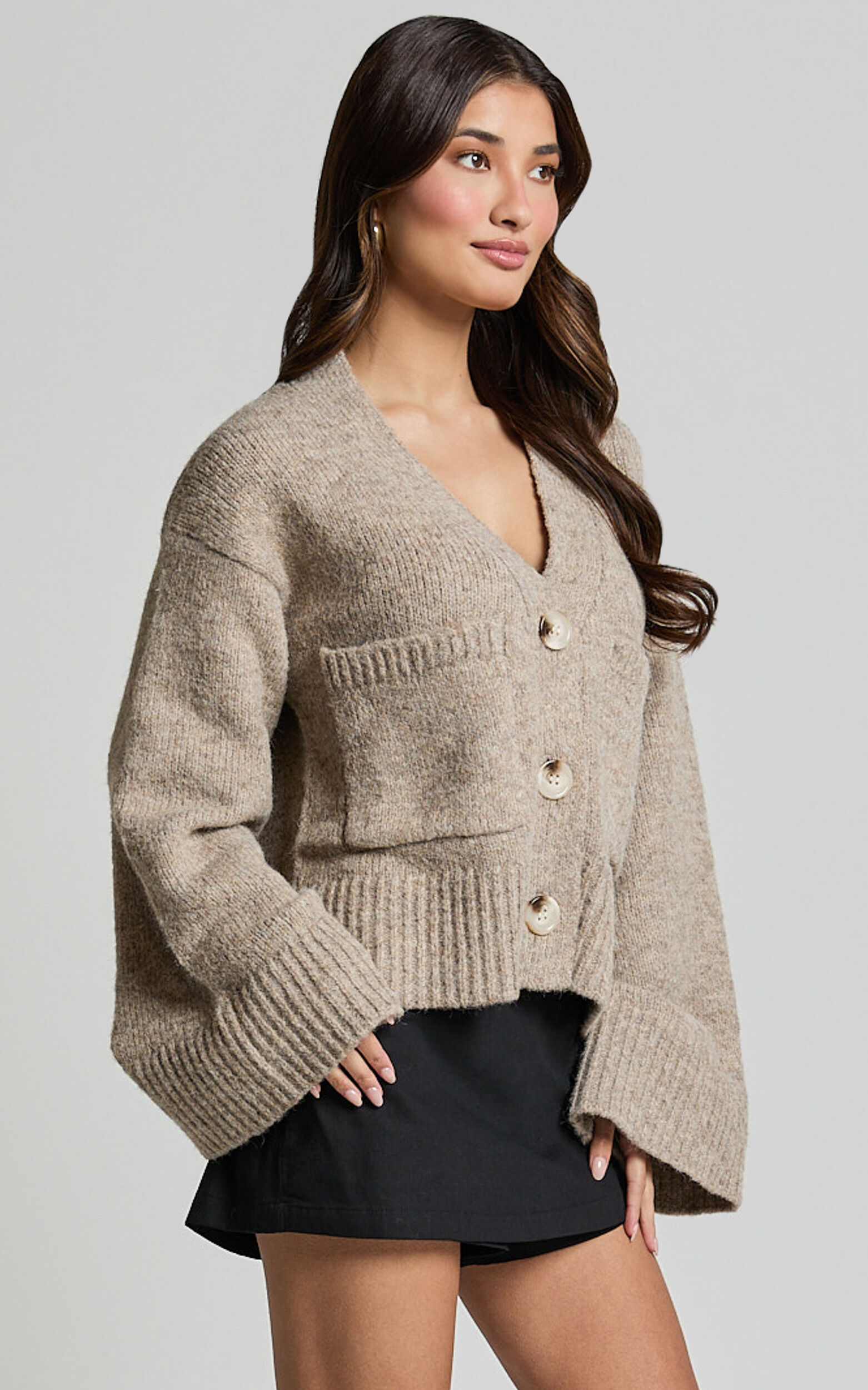 Becka Cardigan - Oversized Recycled Knitted Button Through Cardigan in Biscuit