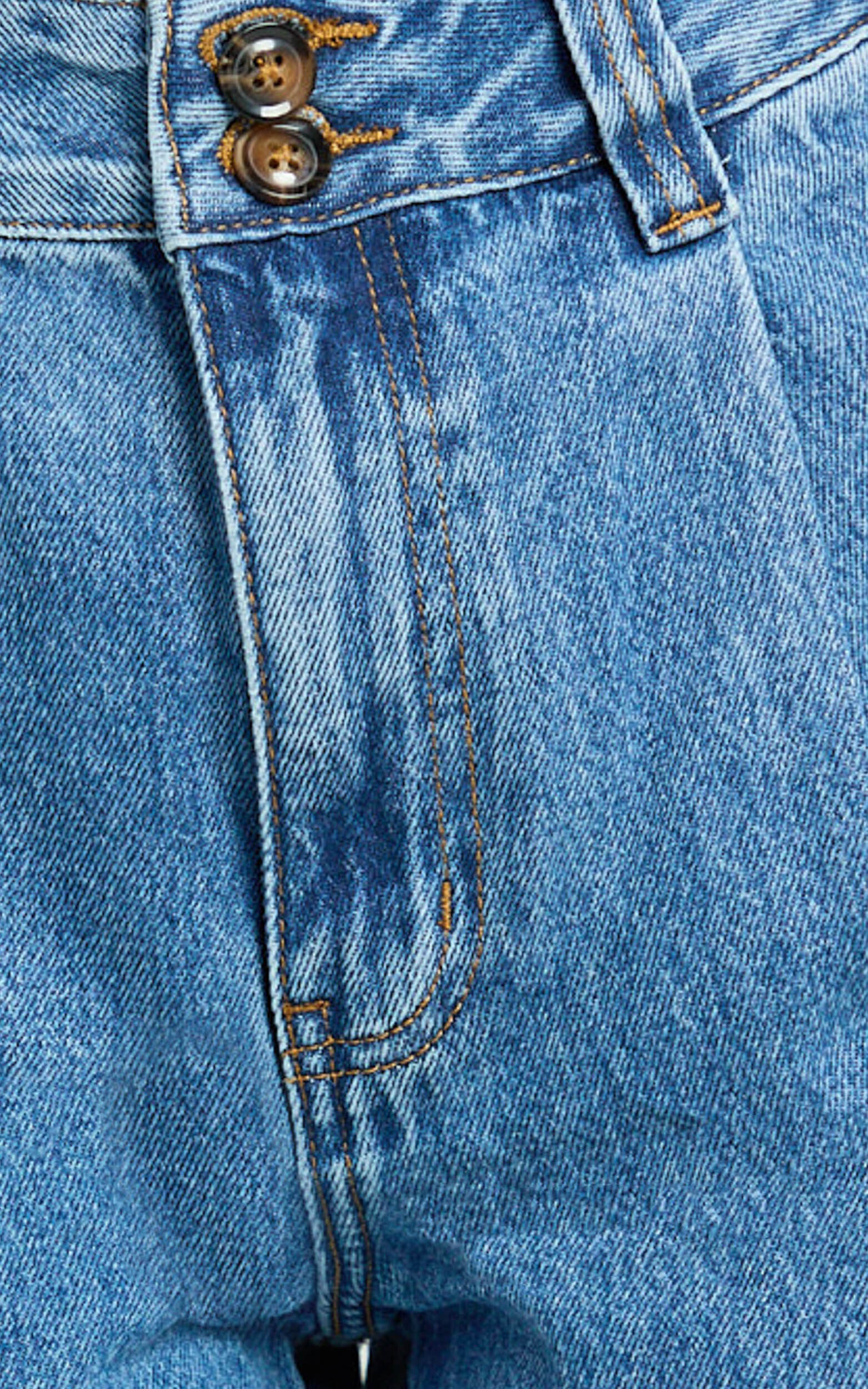 Fergie Jeans - Denim High Waisted Straight Leg Denim Jeans in Mid Blue Wash