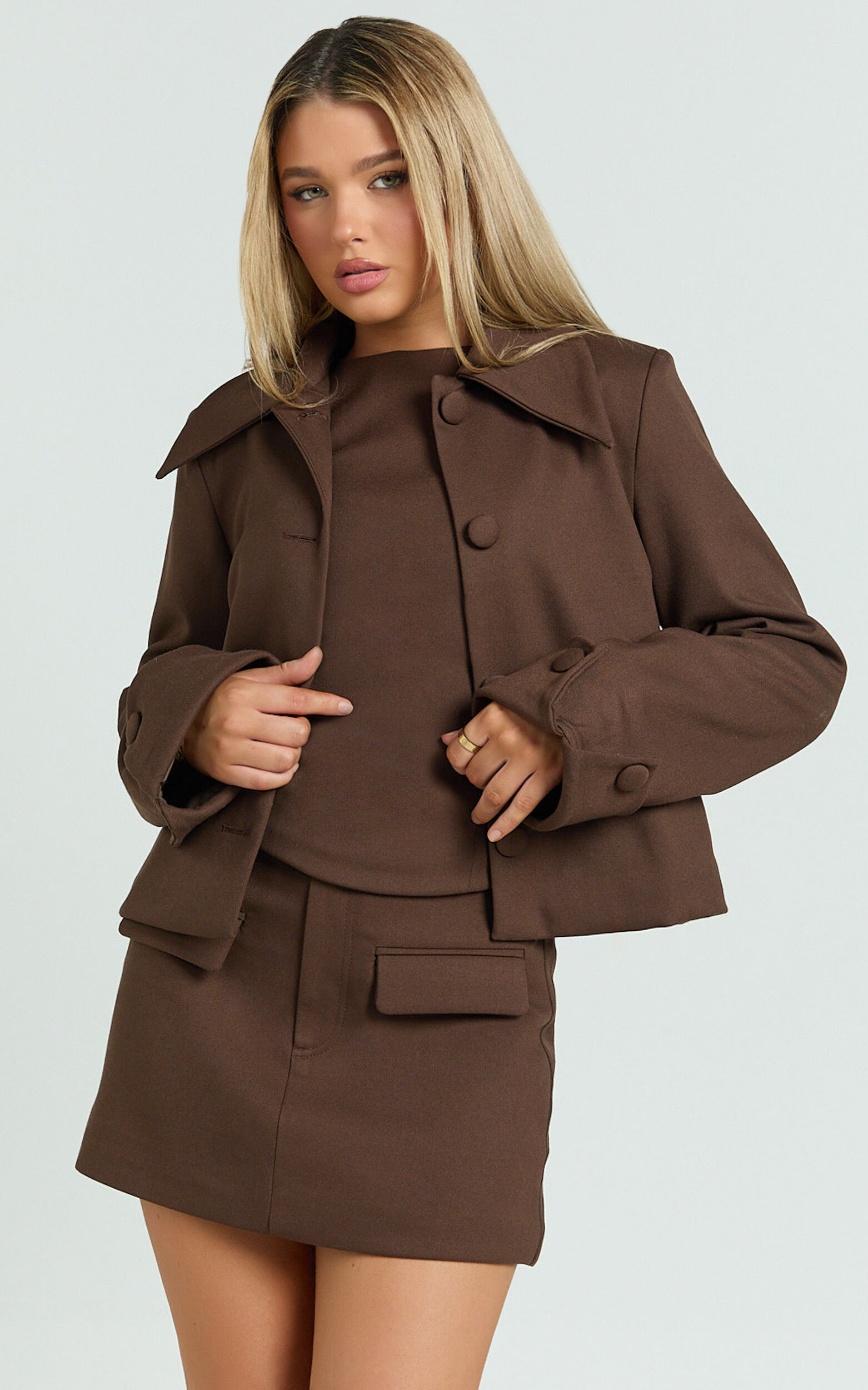 Yvette Jacket - Button Down Collared Jacket in Chocolate
