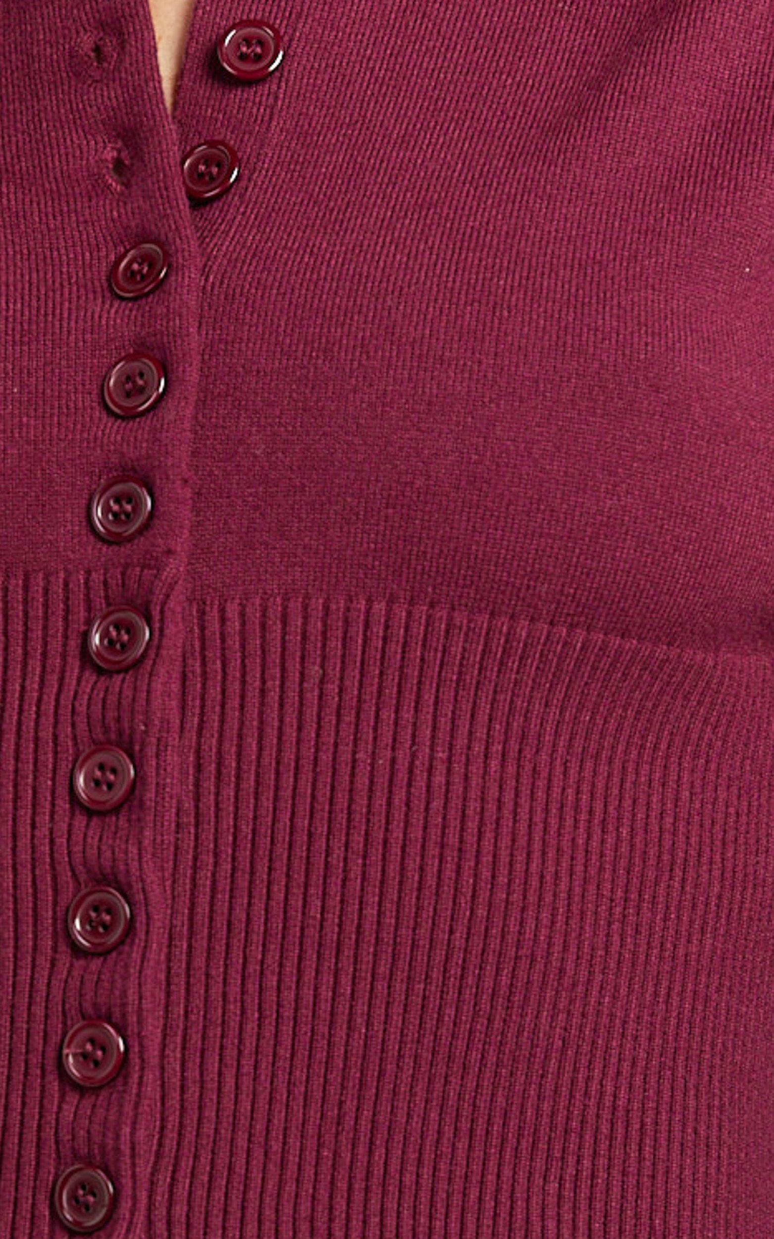 Ramsey Cardigan - Recycled Contoured Waist Button Down Cardigan in Wine