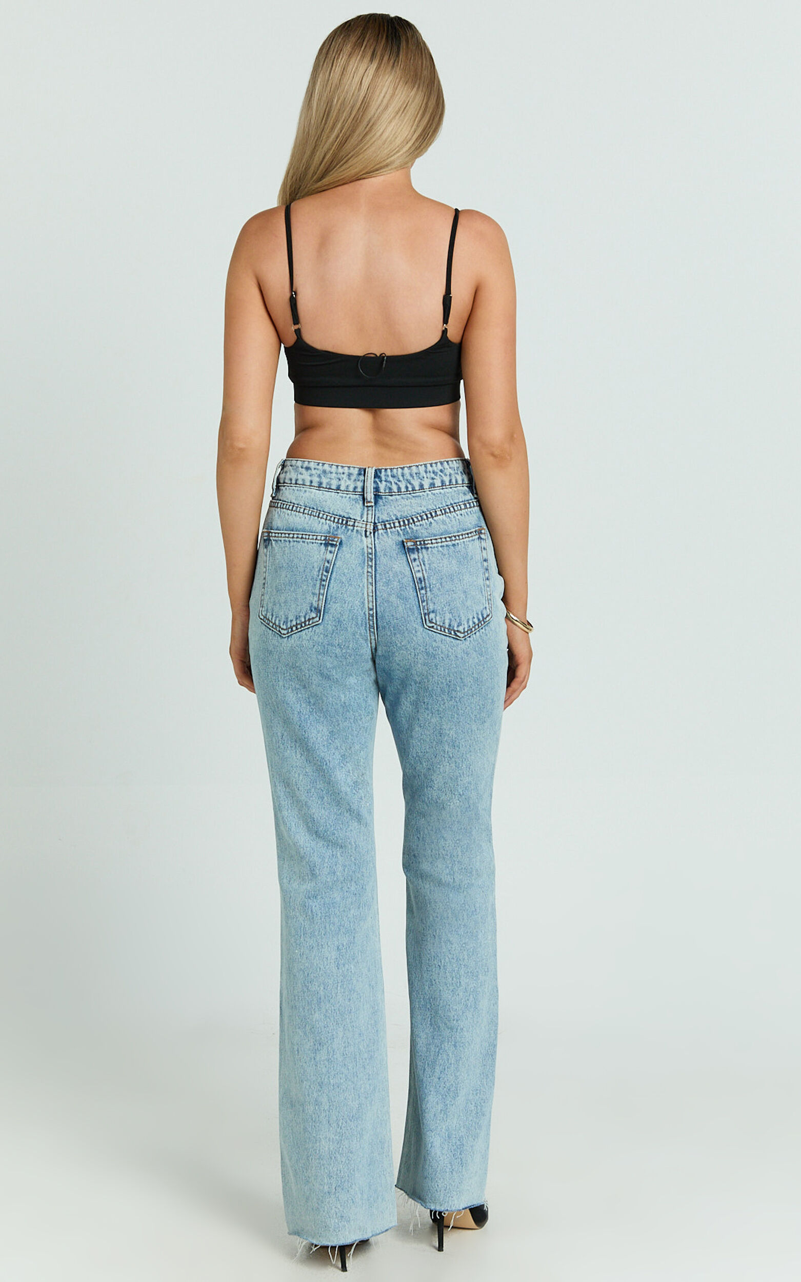 Jacqueline Jeans - High Waisted Relaxed Recycled Denim Bootcut Jeans in Mid Blue Wash