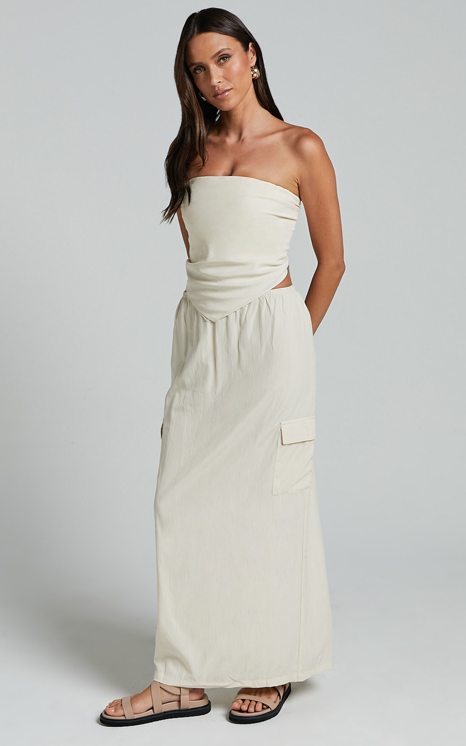 Runaway The Label - Picilo Long Maxi Skirt in Stone