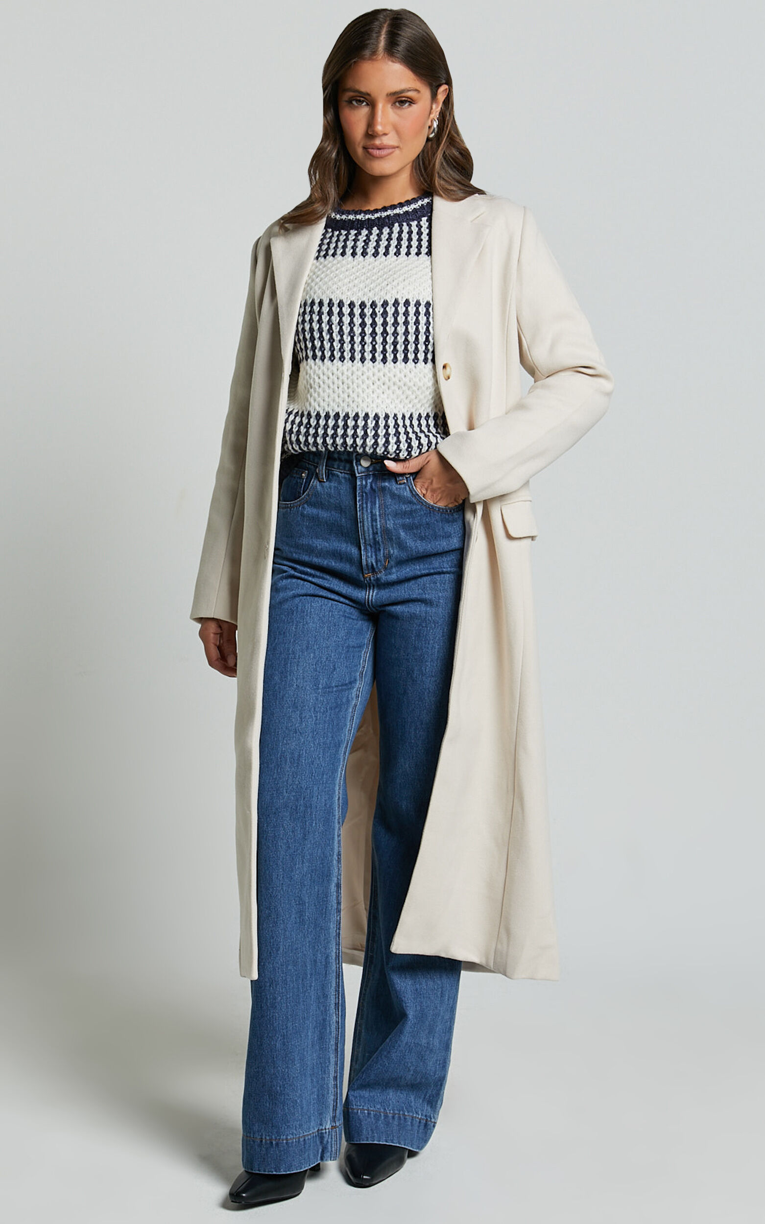 Colby Coat - Tailored Longline Coat in Stone