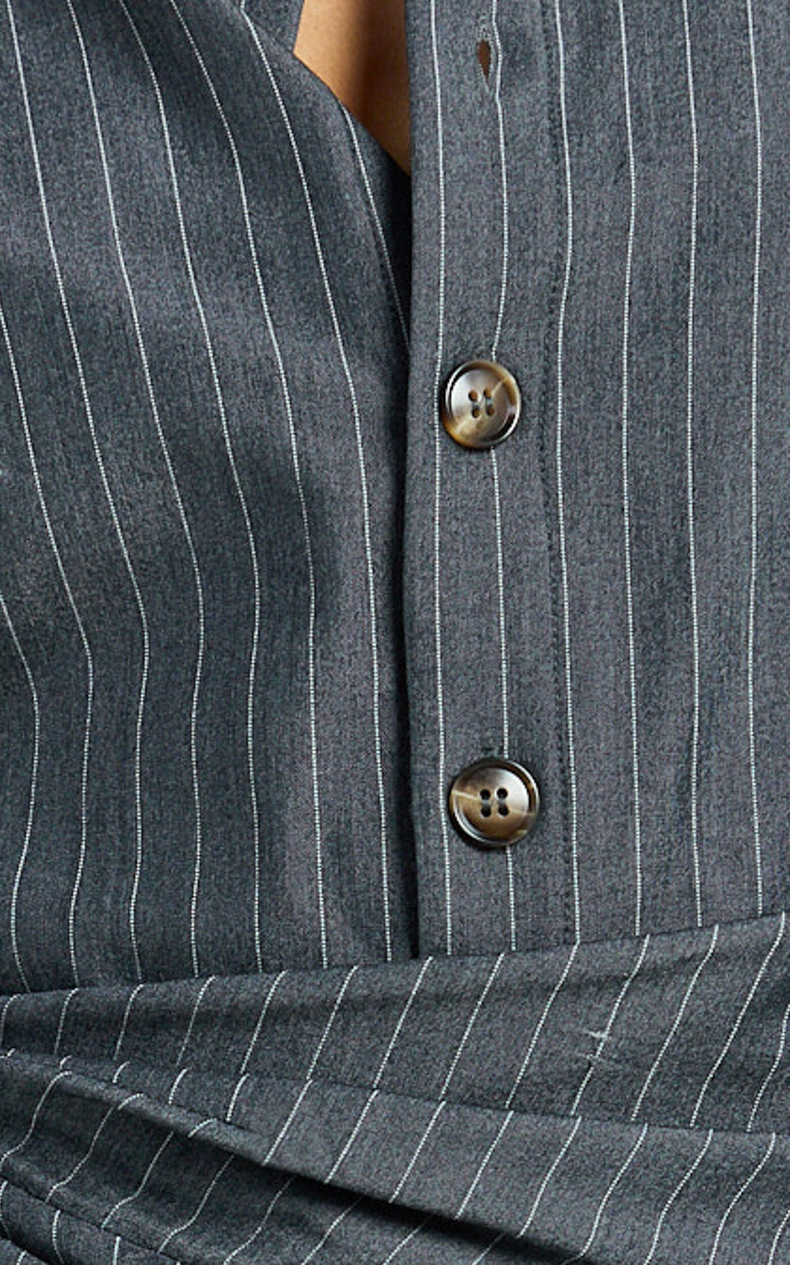 Desiree Mini Dress - Long Sleeve Wrap Skirt Shirt Dress in Grey