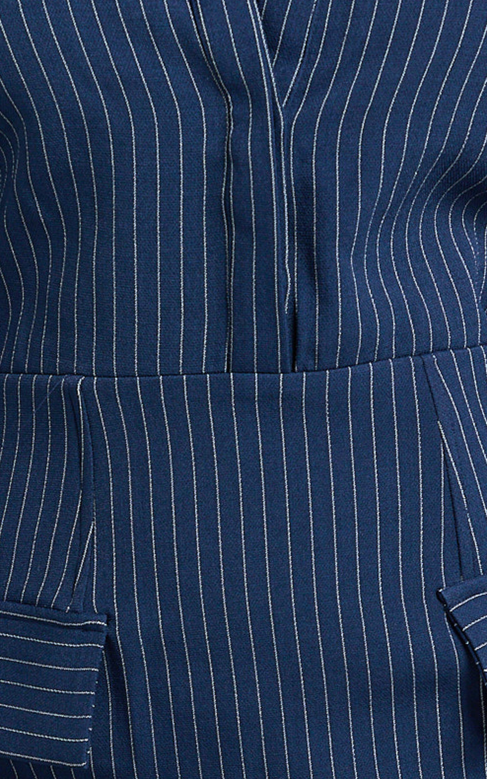 Ophelia Midi Dress - Collared Pinstripe Long Sleeve Fitted Dress in Navy