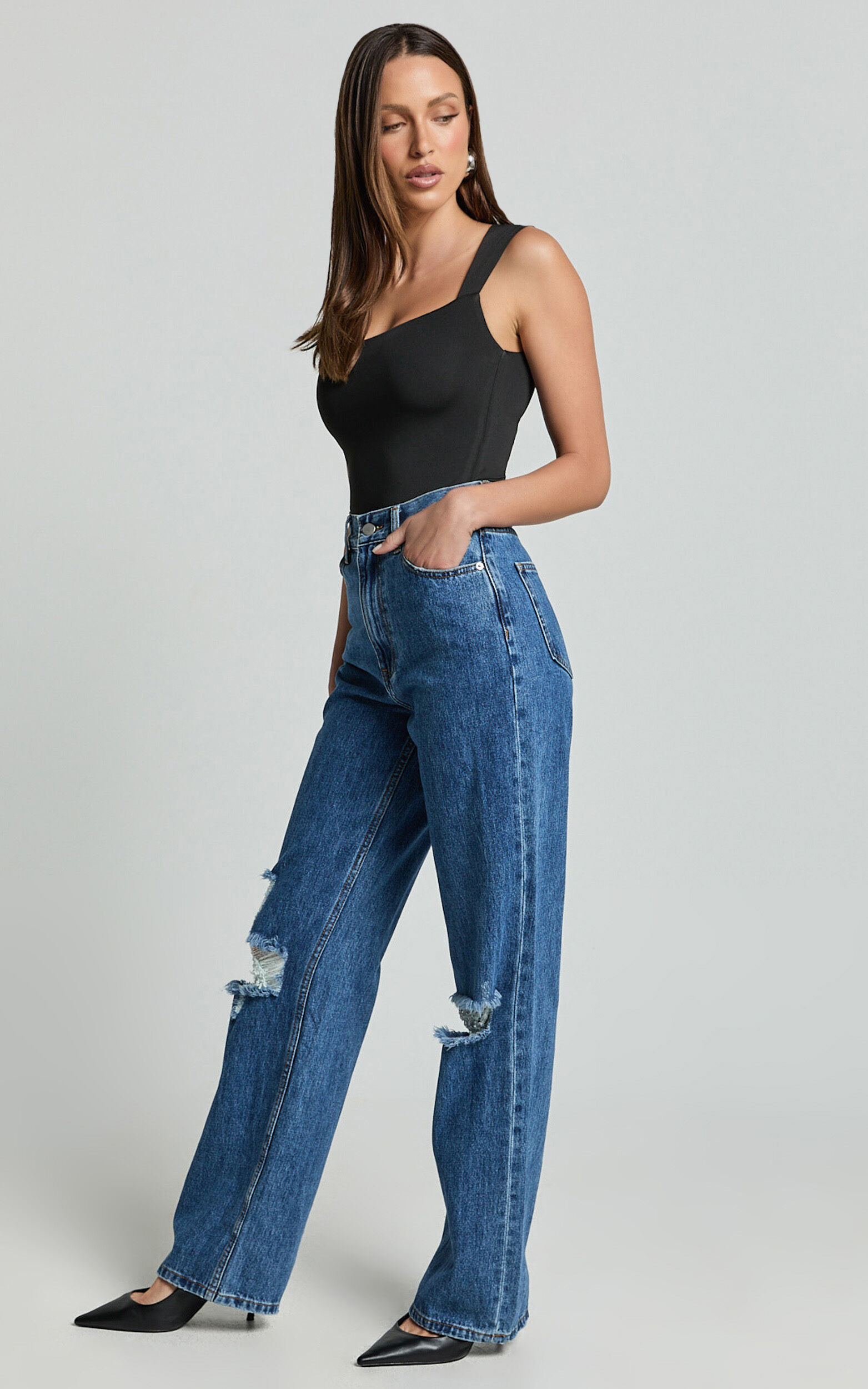 Nerine Bodysuit - Wide Strap Scoop Neck in Black