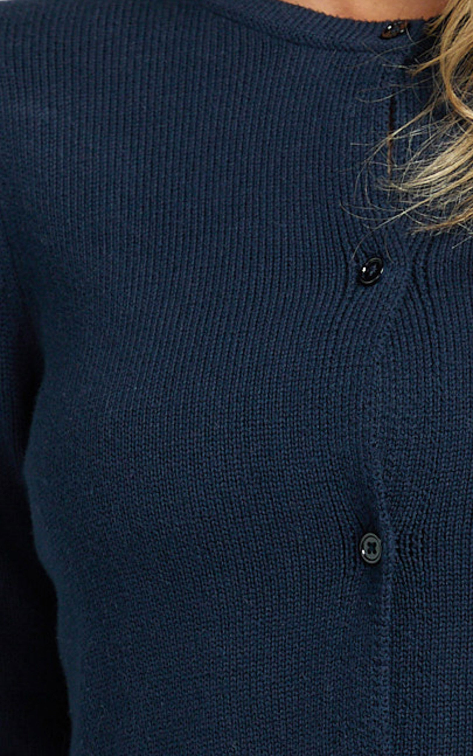 Ottie Cardigan - Long Sleeve Button Down Crop Knit Cardigan in Navy