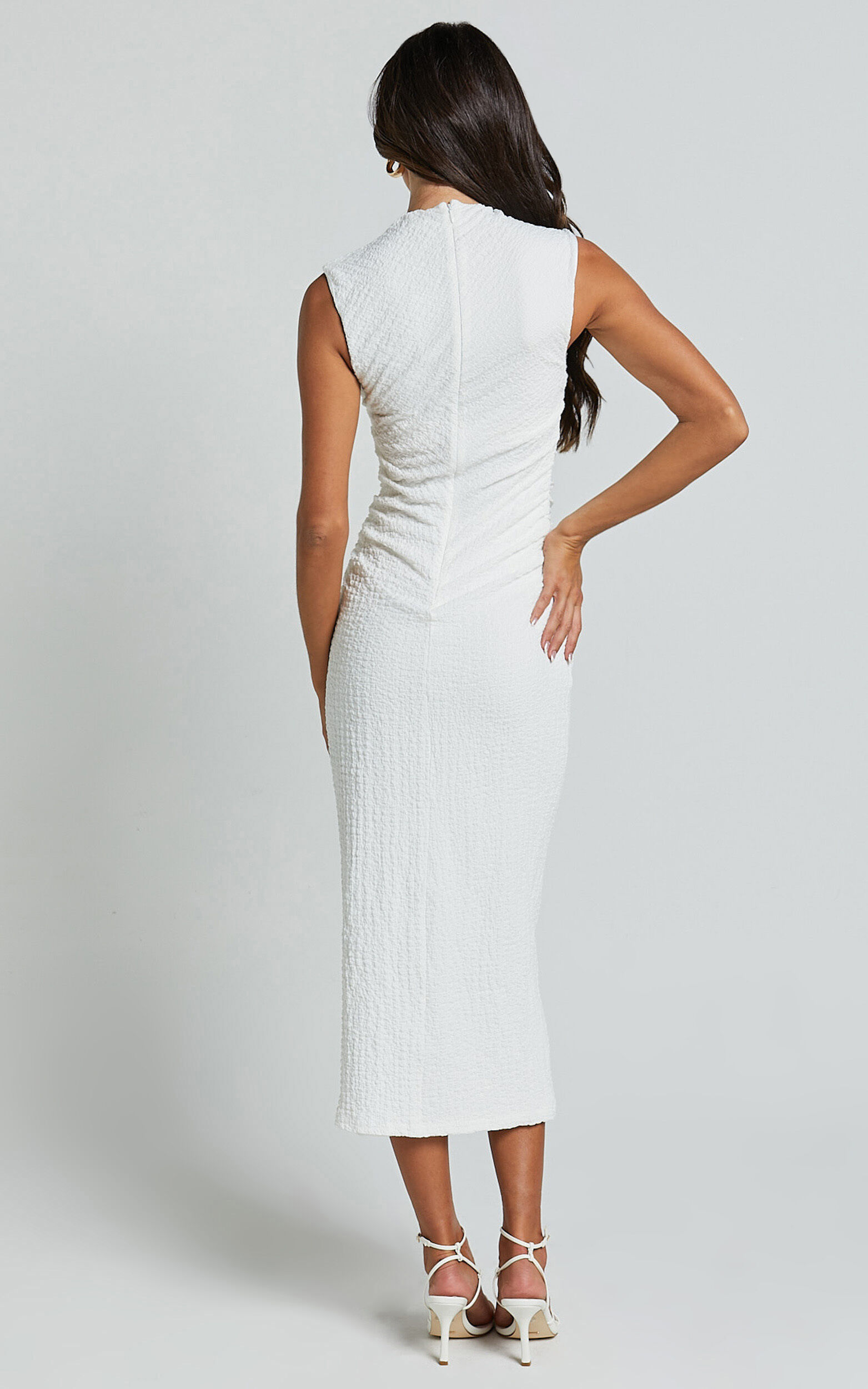 Aleks Midi Dress - High Neck Bodycon Dress in Off White