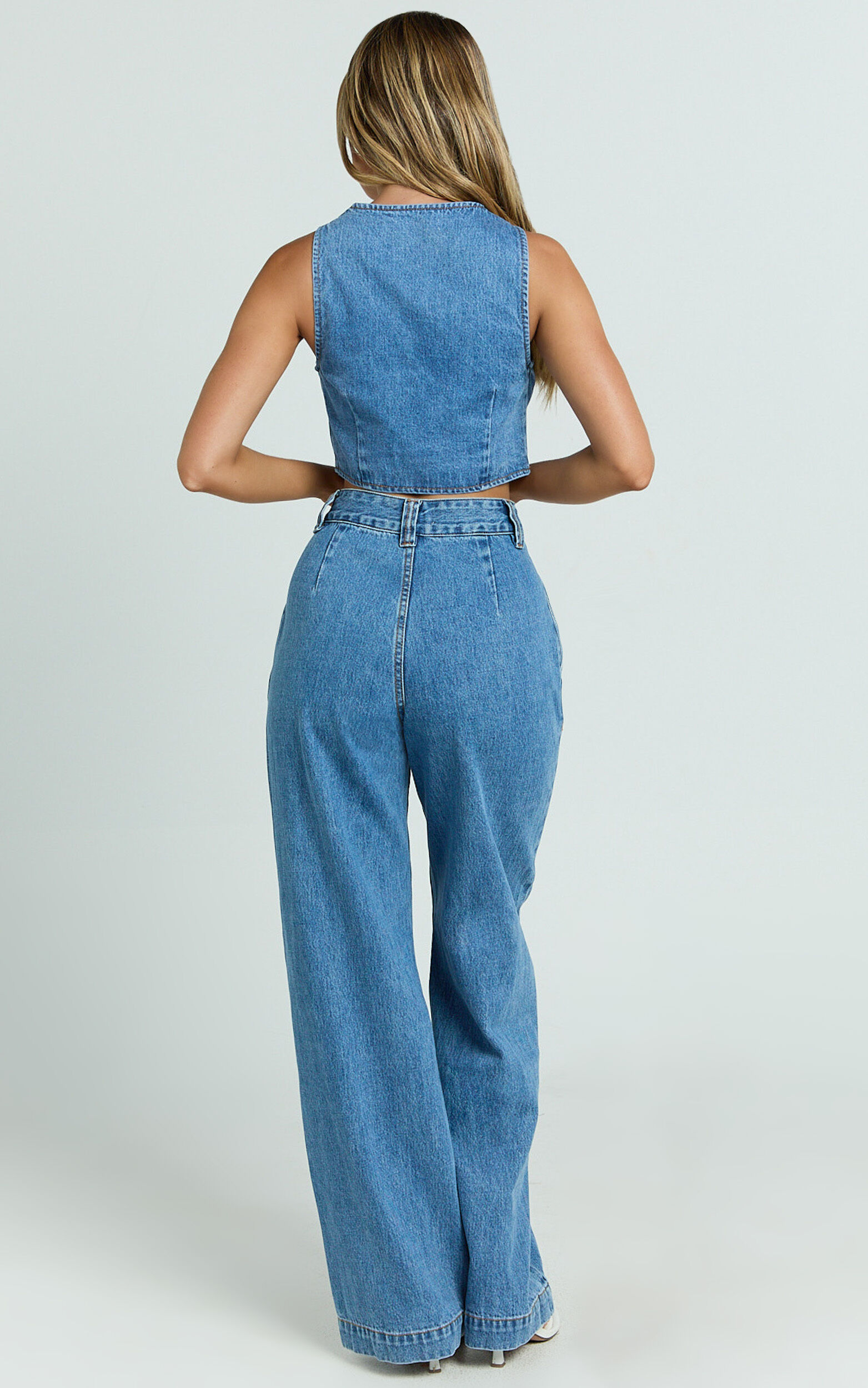 Fergie Jeans - Denim High Waisted Straight Leg Denim Jeans in Mid Blue Wash