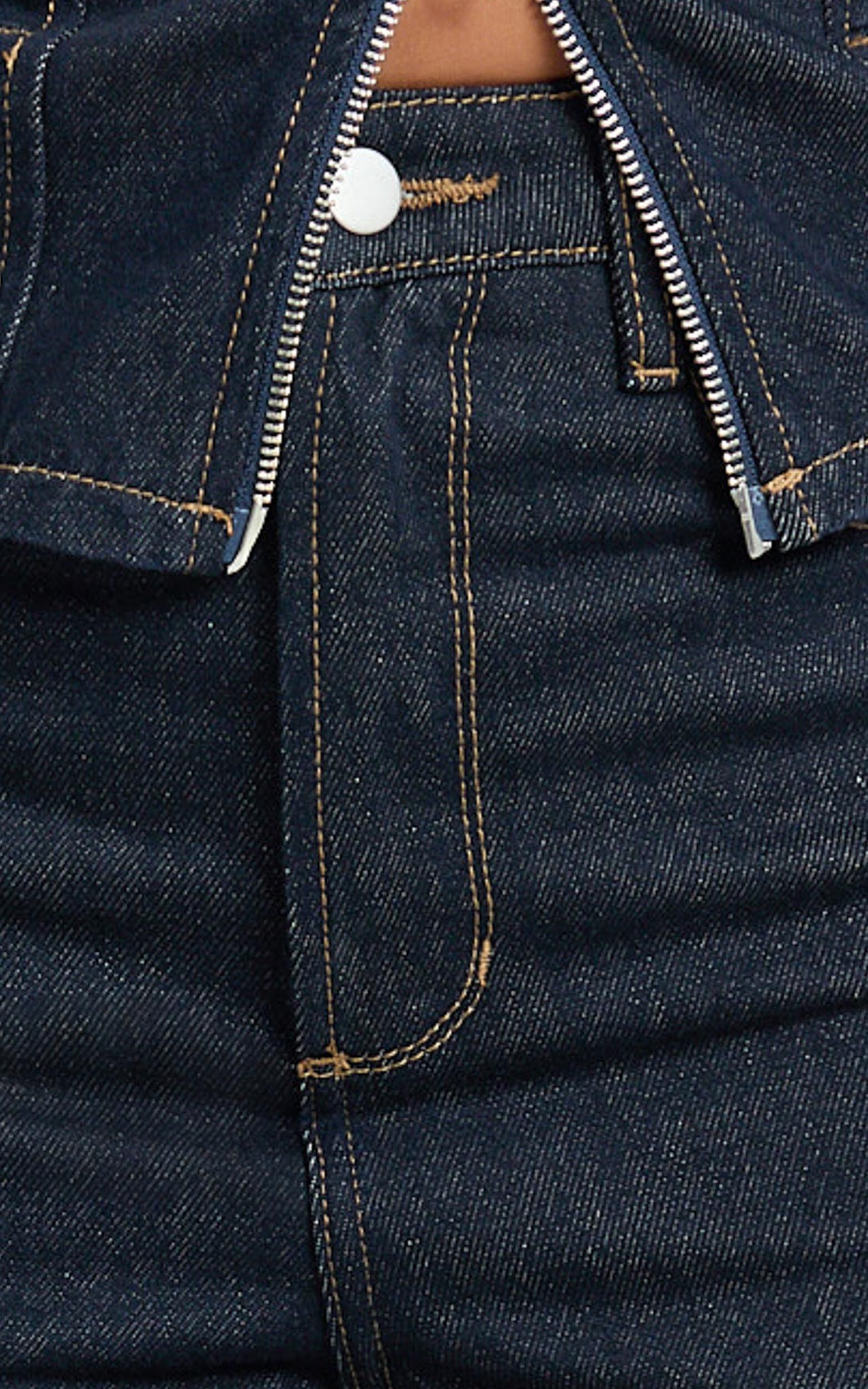 Emman Jeans - High Waisted Cotton Wide Leg Denim Jeans in Raw Denim with Tobacco Stitch