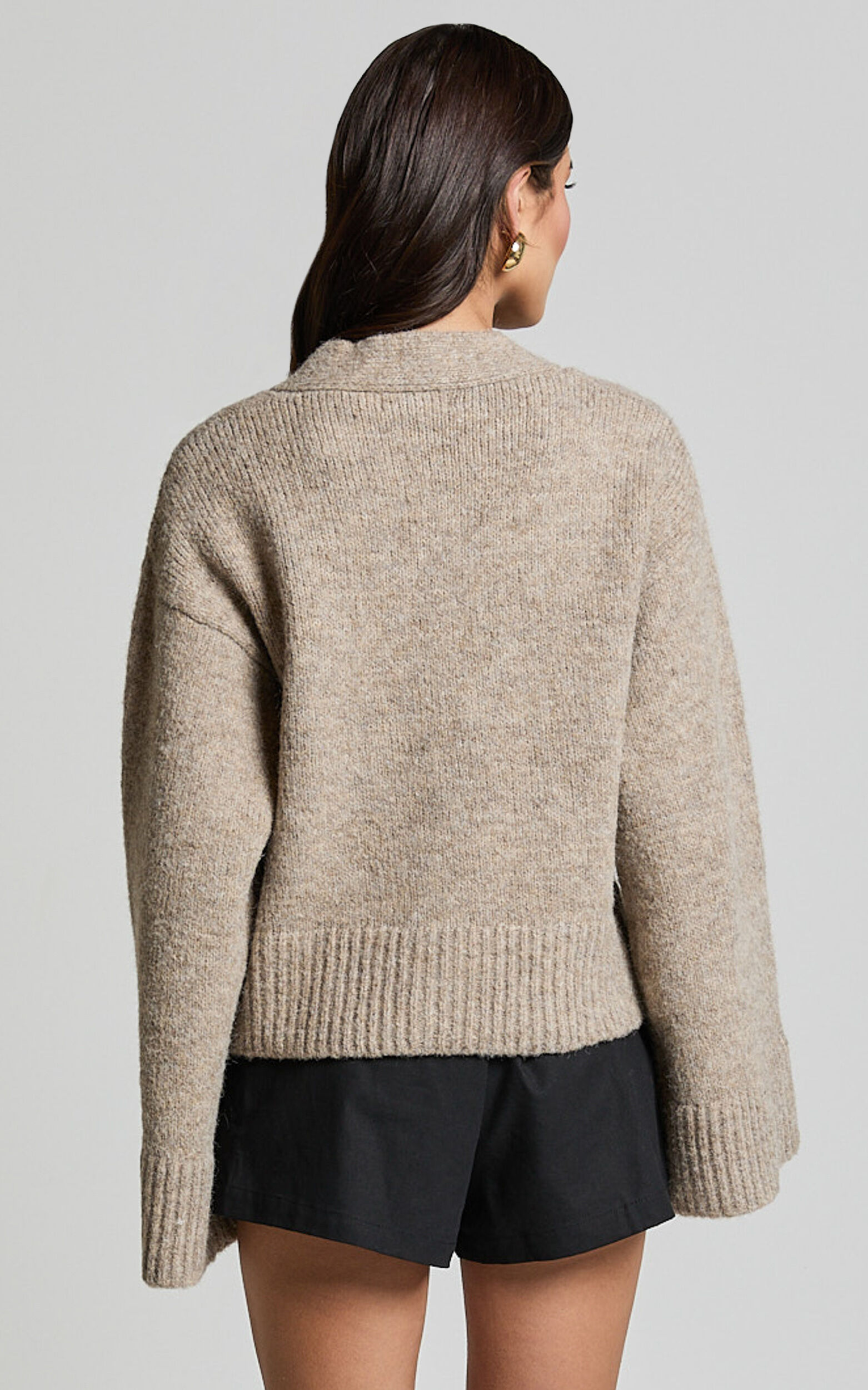 Becka Cardigan - Oversized Recycled Knitted Button Through Cardigan in Biscuit