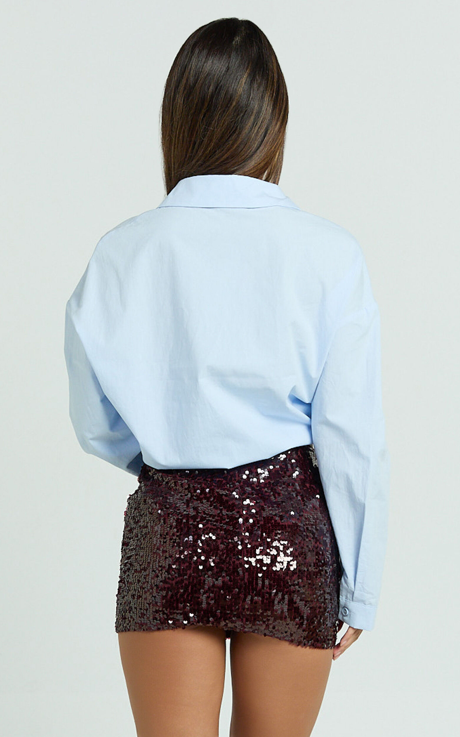 Lindy Mini Skirt - Low Rise Sequin Skirt in Wine