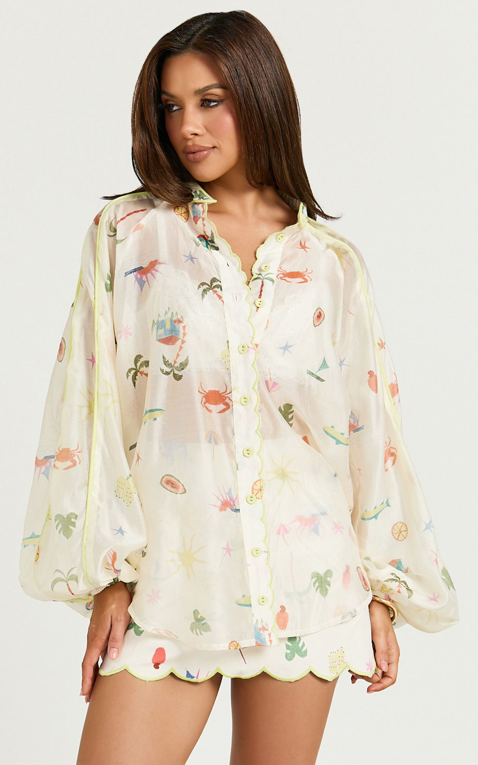 Amalie The Label - Malia Full Sleeve Button Front Blouse in Tropical Oasis Print