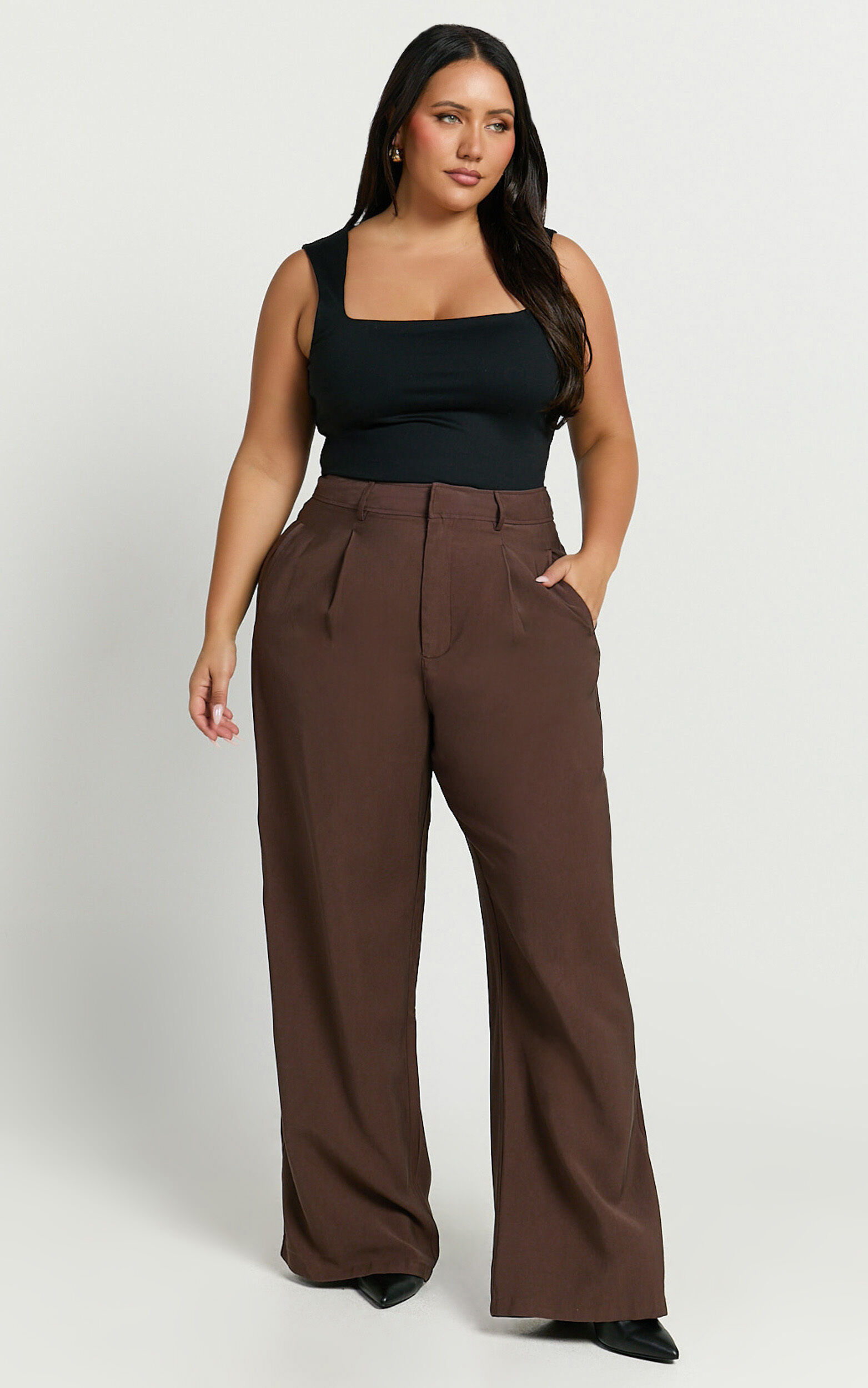 Augustus Pants - High Waisted Wide Leg Tailored Pants in Dark Oak