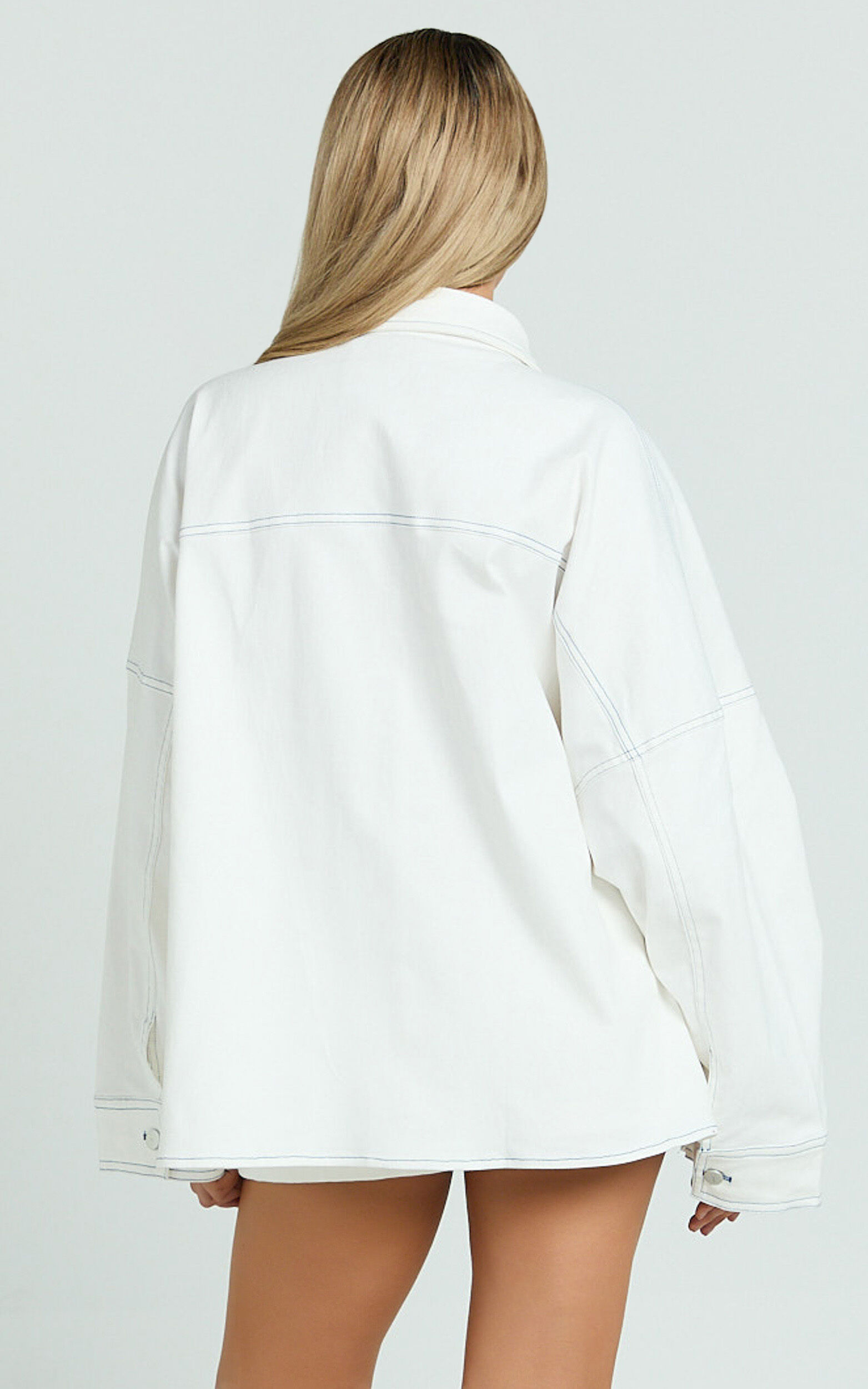 Richelle Jacket - Contrast Stitch Oversized Jacket With Contrast Stitch Detail in Off White