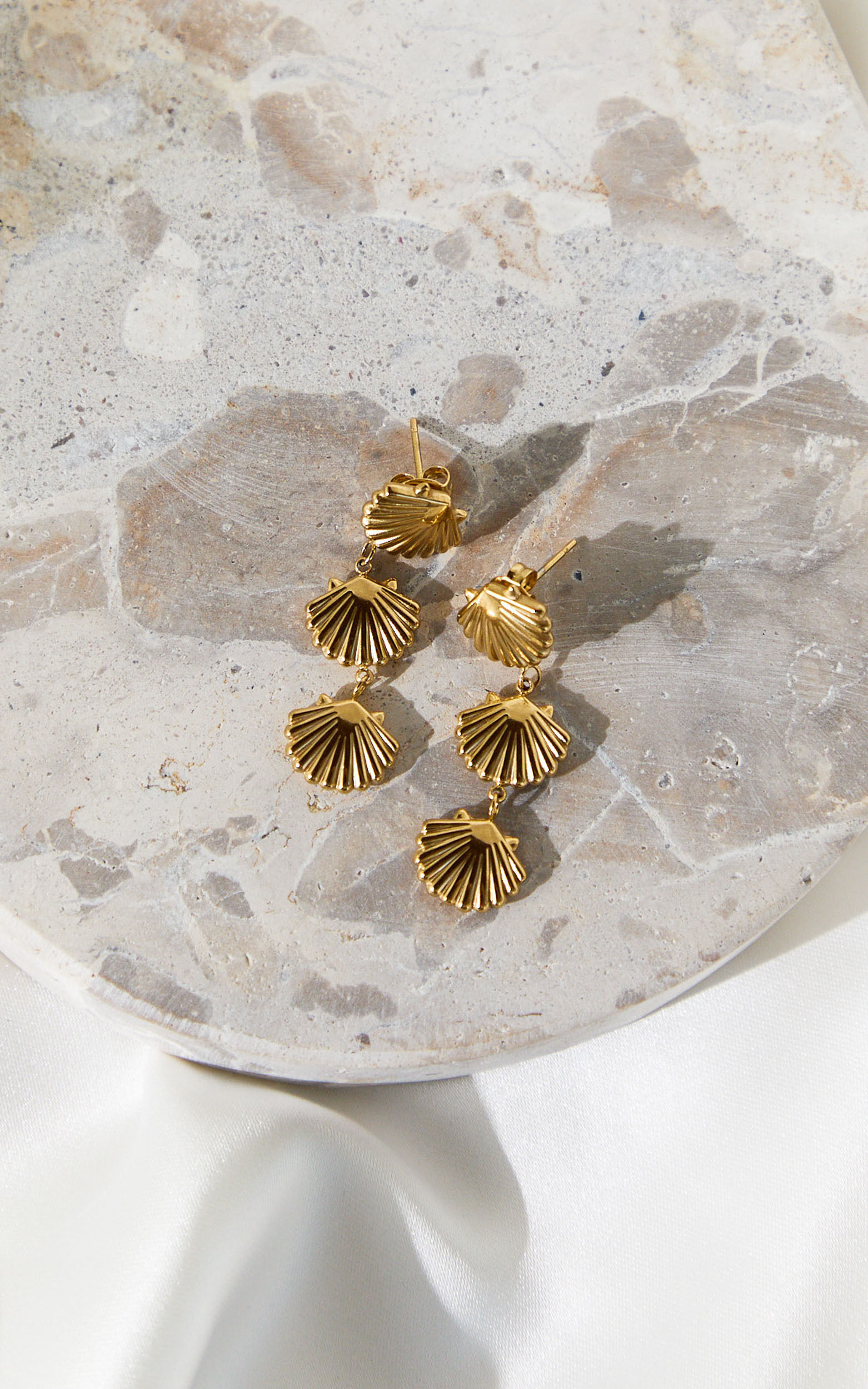 Nikka Earrings - Scallop Shell Drop Earrings in Gold
