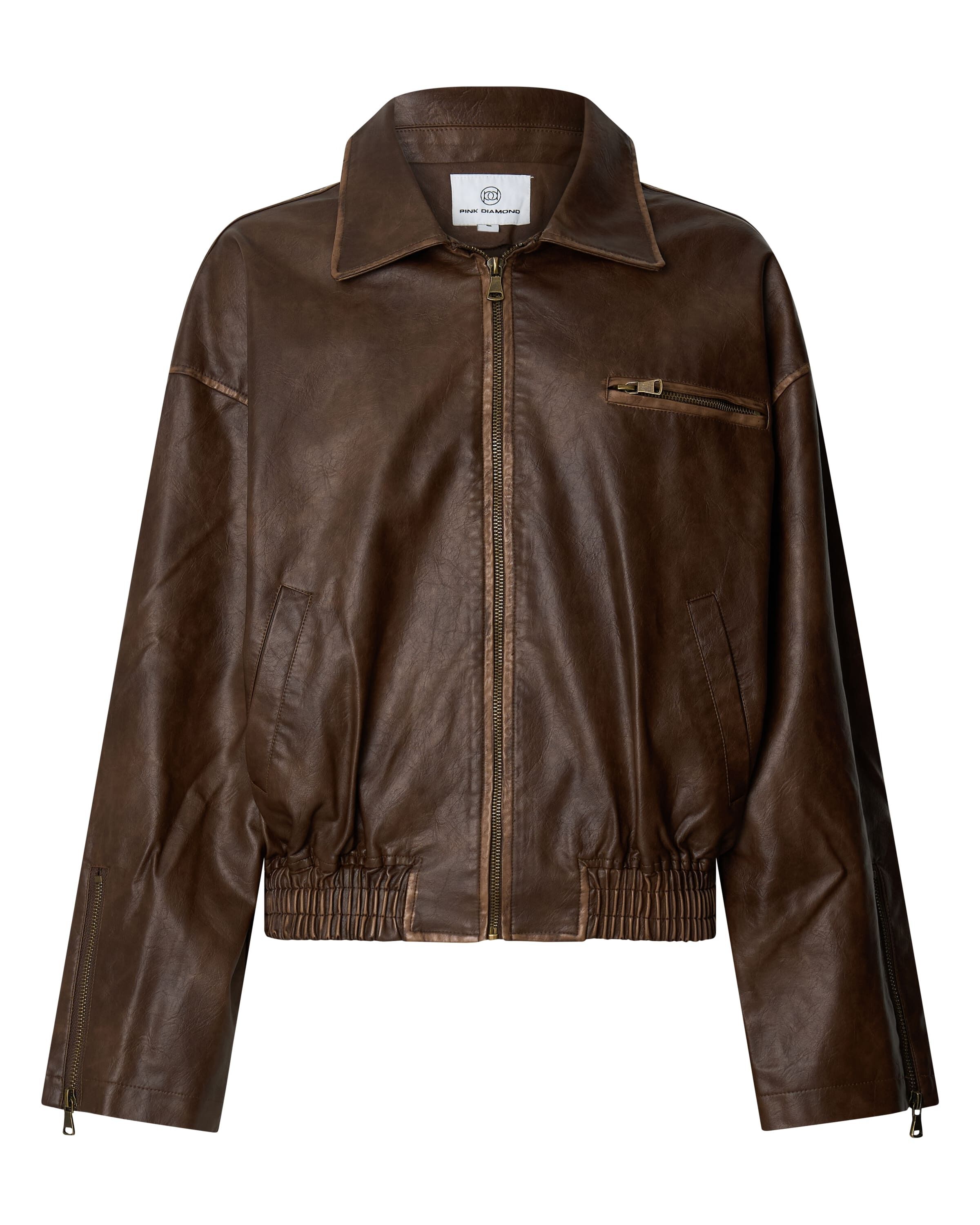 Sophia Jacket - Crop PU Bomber Jacket in Brown