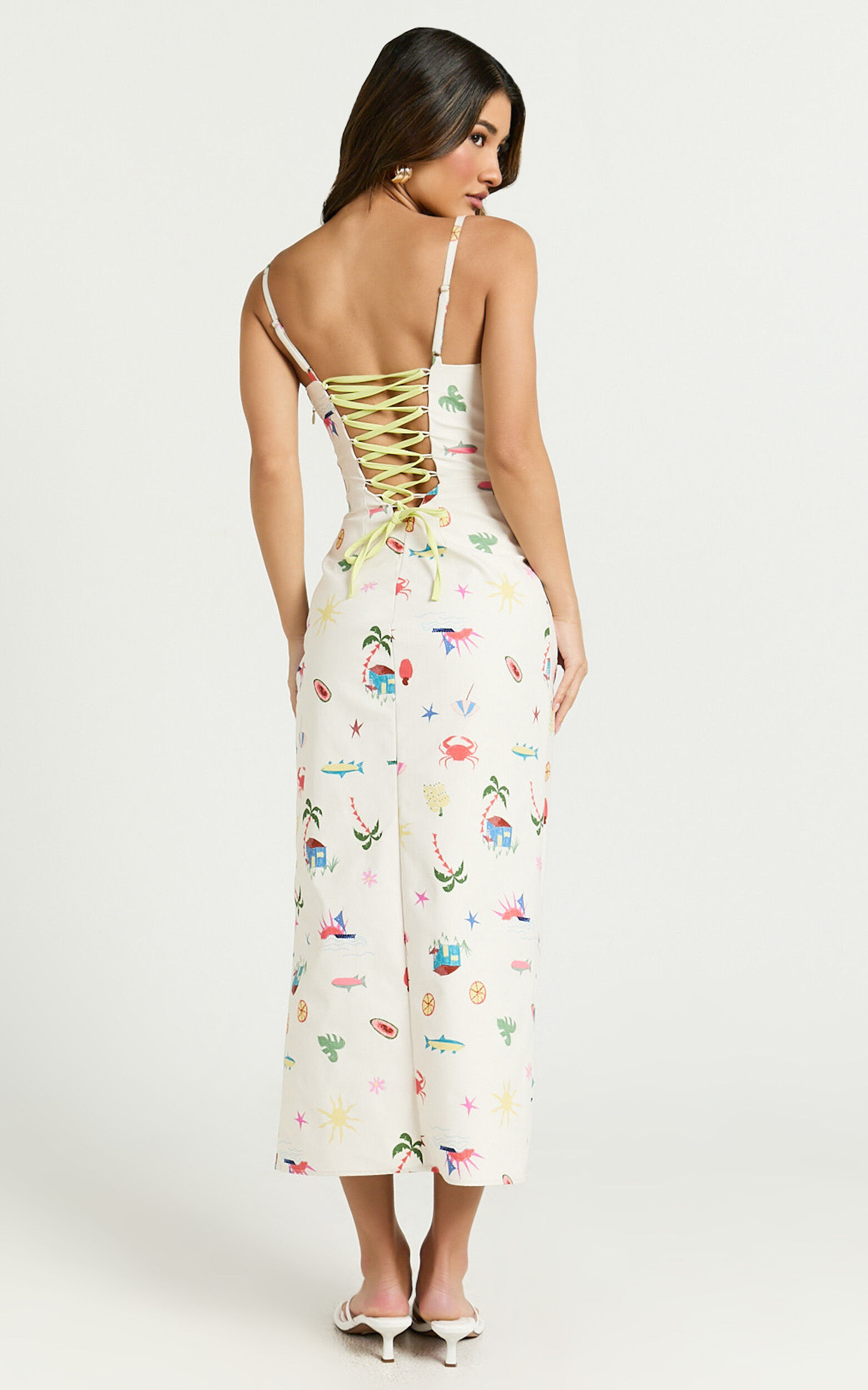 Amalie The Label - Malia Lace Up Back Midi Dress in Tropical Oasis Print