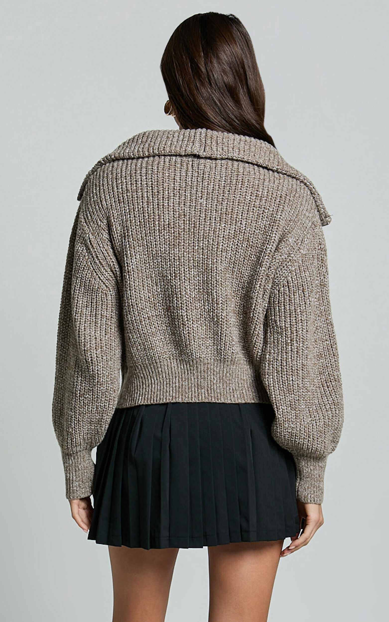 Ace Jumper - Chunky Quarter Zip Knit Jumper in Taupe