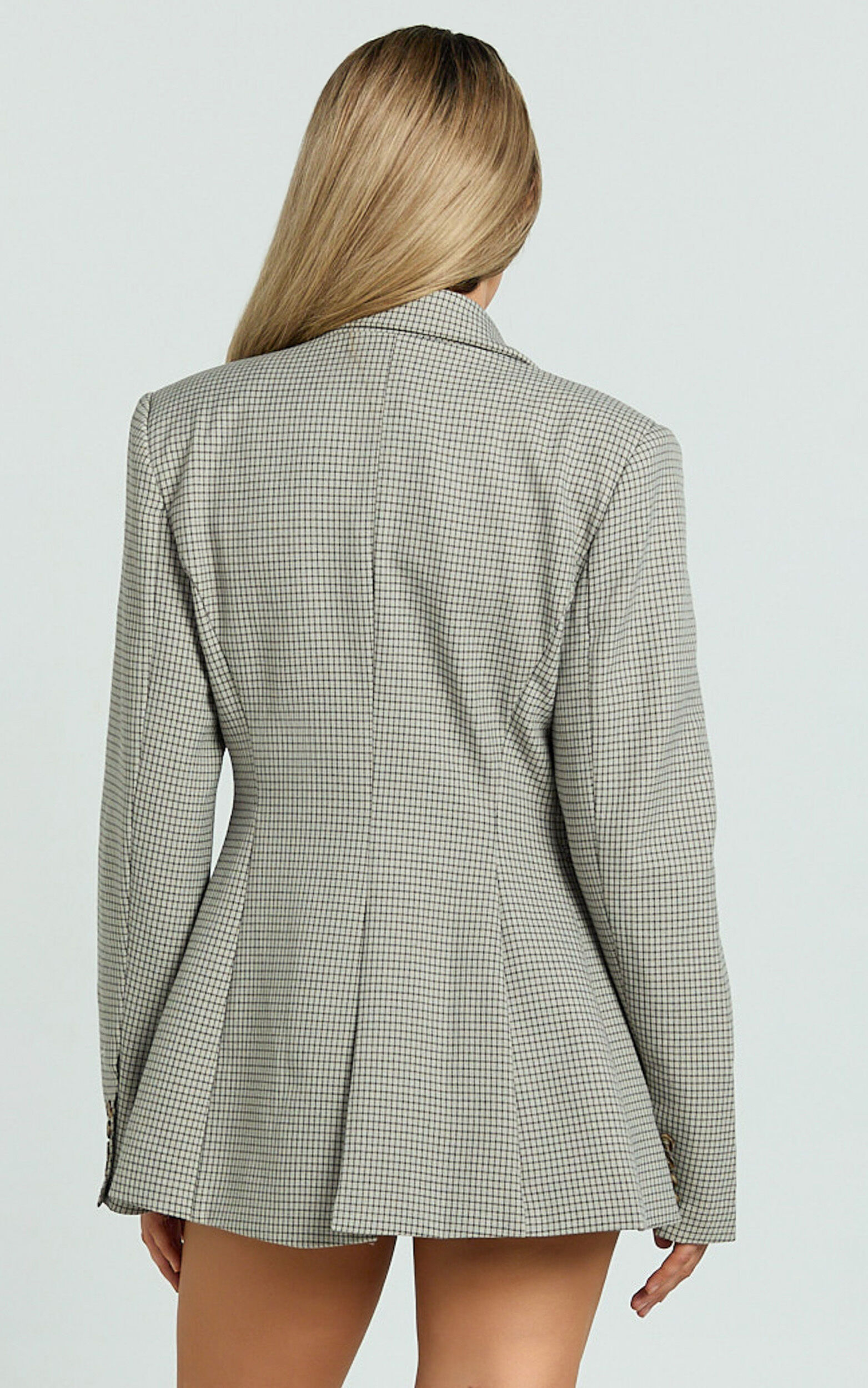 Angela Blazer - Fitted Cinched Waist Blazer in Beige Check