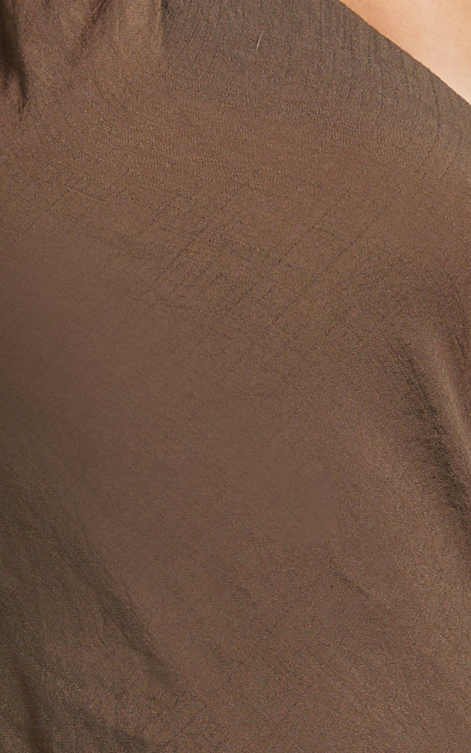 Maddox Mini Dress - Scarf Neck Low Tie Back Slip Dress in Brown