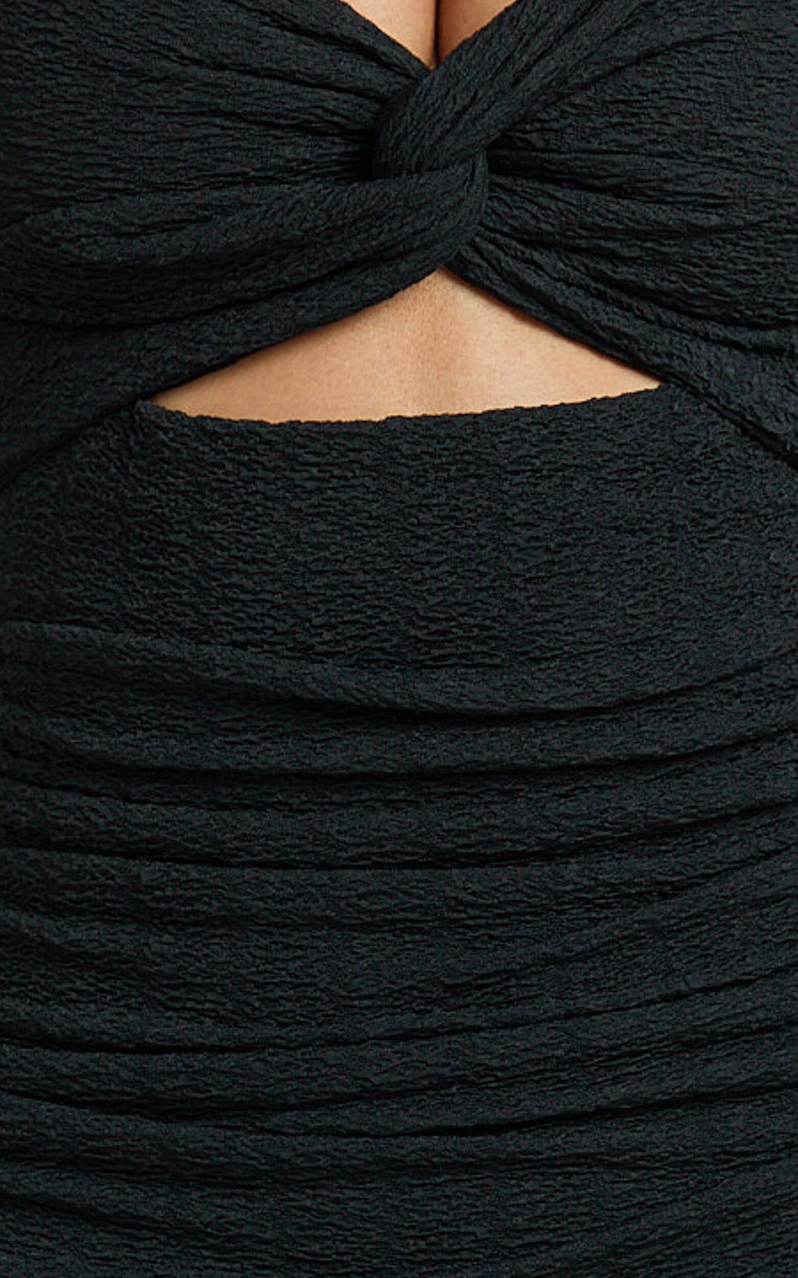 Bianca Midi Dress - Twist Front Cut Out Ruched Dress in Black