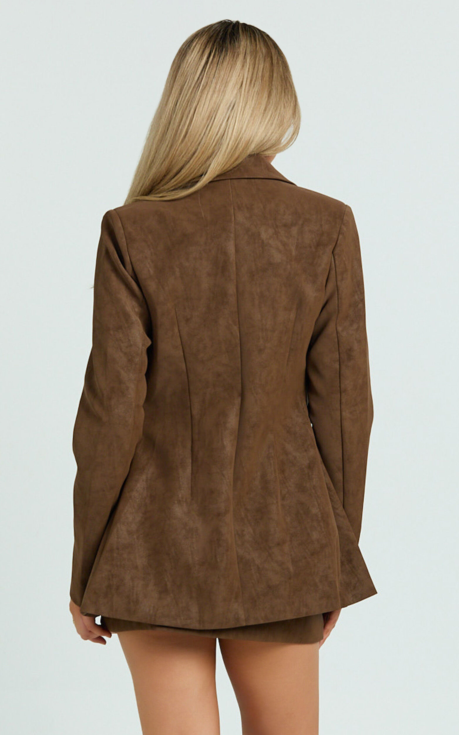 Gretchen Blazer - Slim Fitting Single Breasted Faux Suede Blazer in Brown