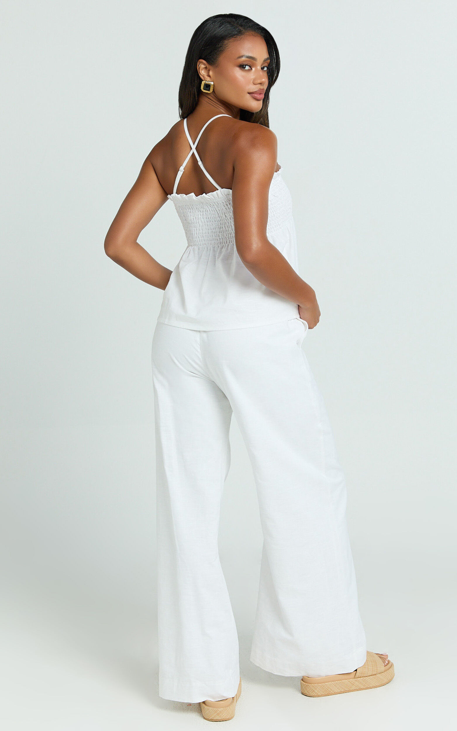 Alma Two Piece Set - Cotton Cami Pant Set in White