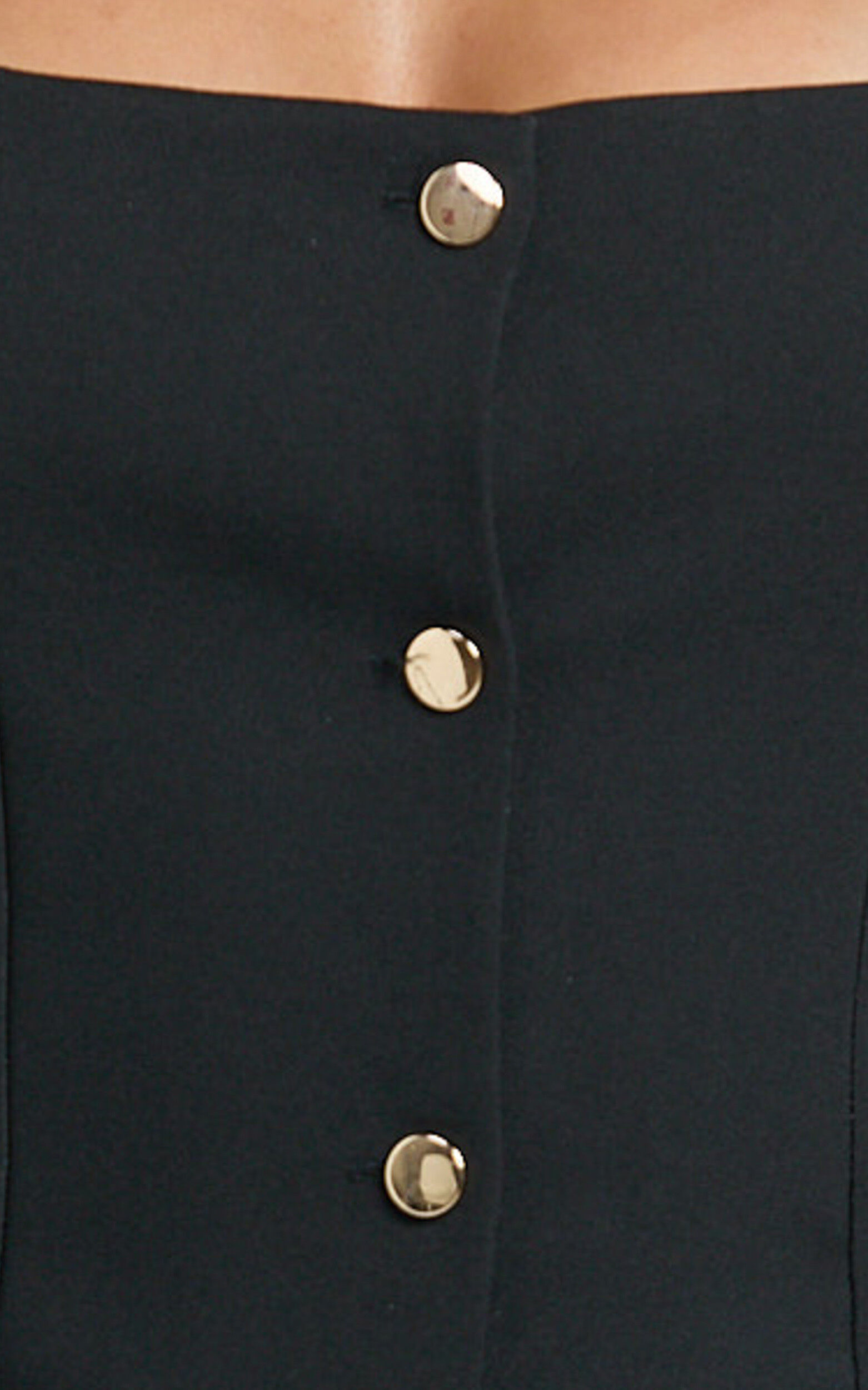 Kenna Mini Dress - Square Neck Button Down Mini Dress in Black