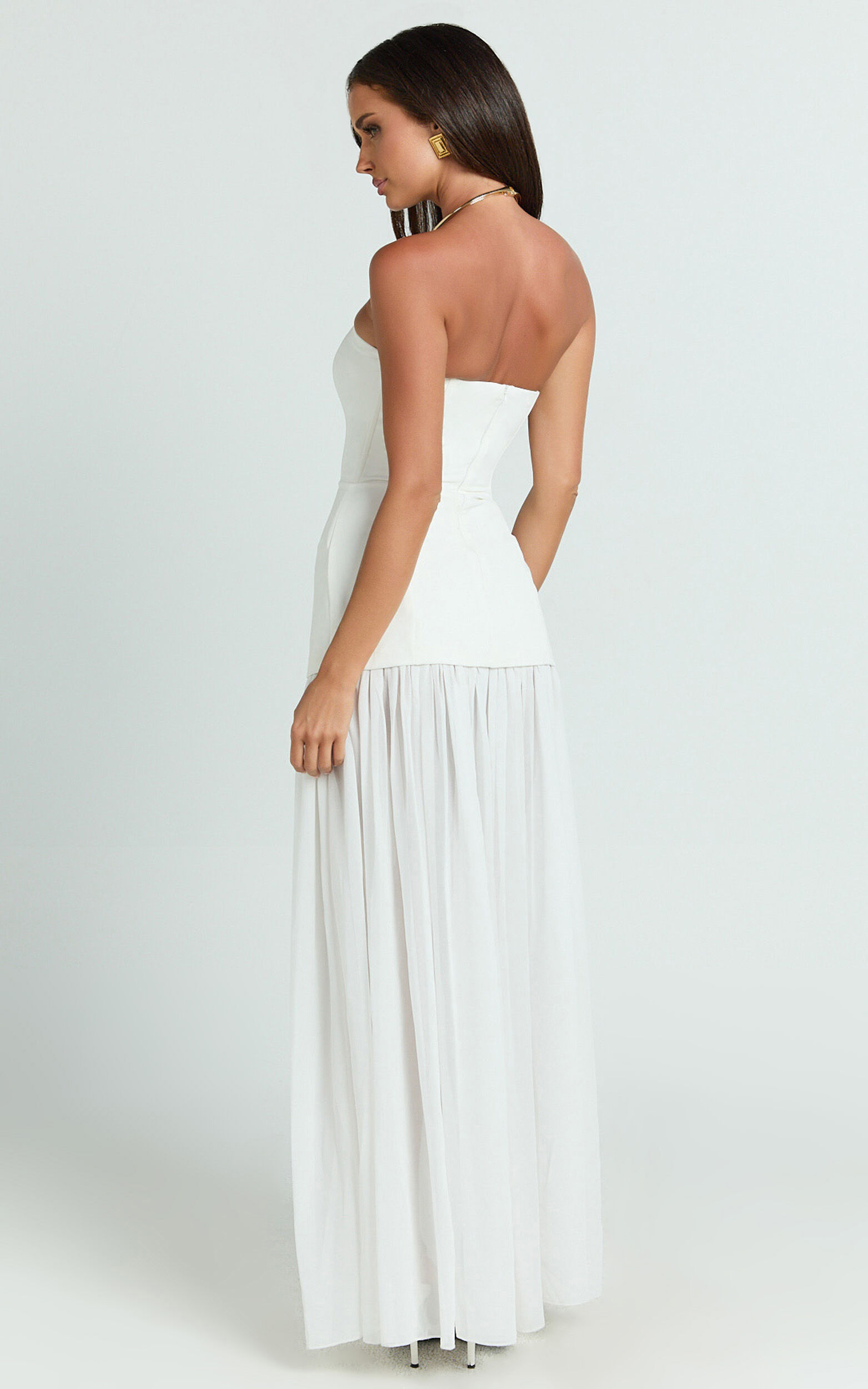 Jocelyn Maxi Dress - Strapless Ruched Fit And Flare Dress in Ivory