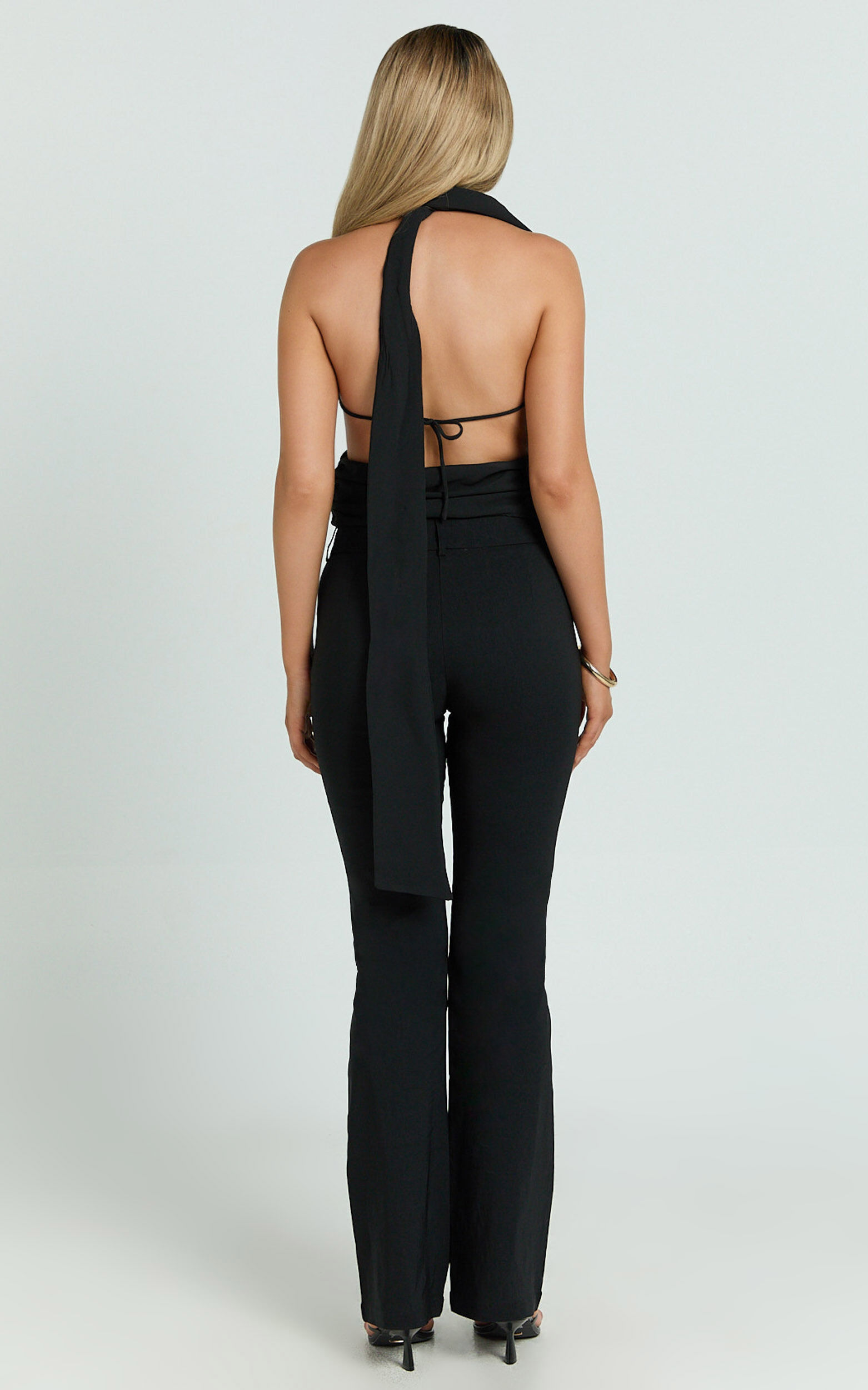 Lindsay Pants - Mid Rise Belted Bootcut Pants in Black