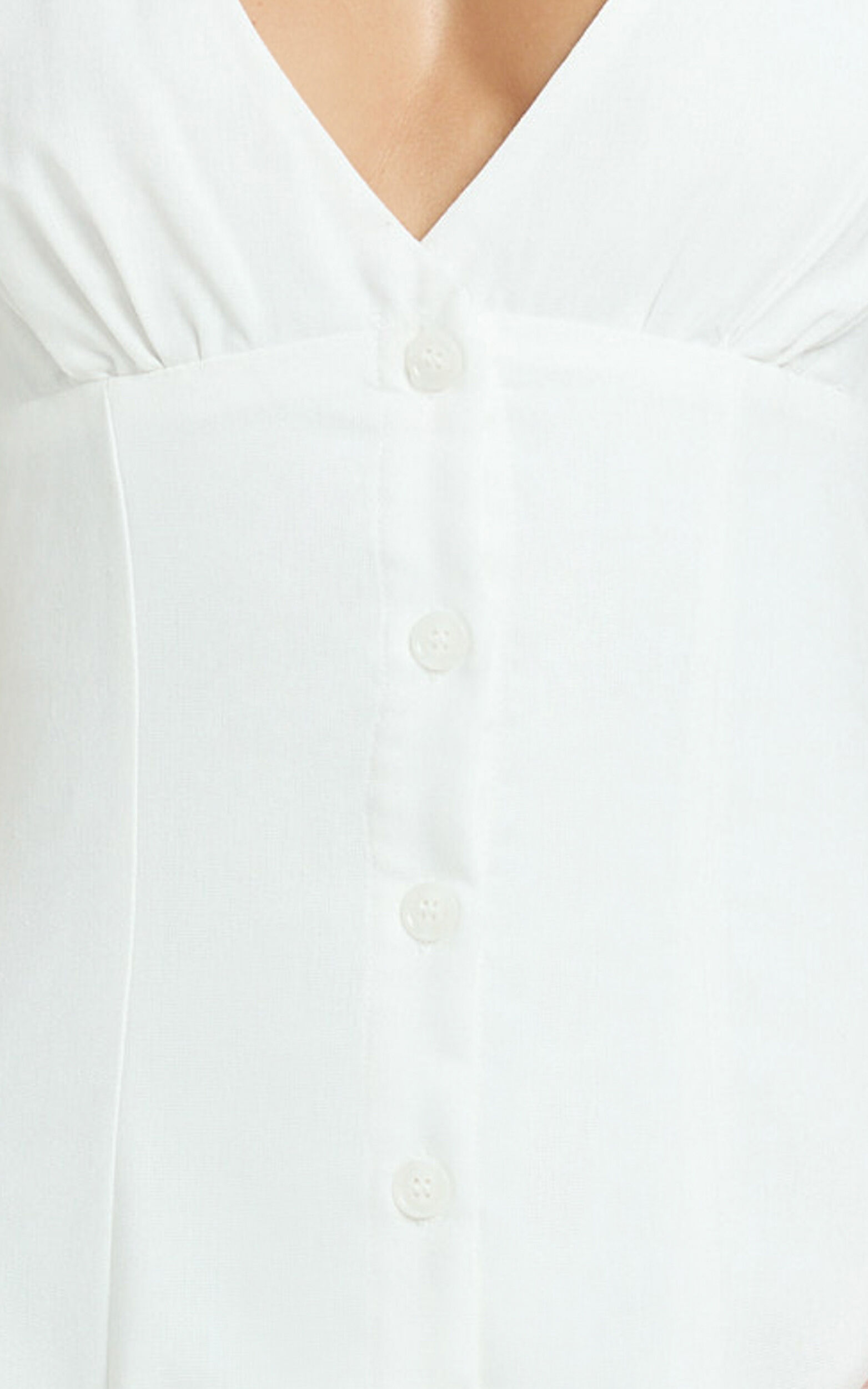 Zula Midi Dress - V Neck Sleeveless Under Bust Seam Circular Skirt Dress in White