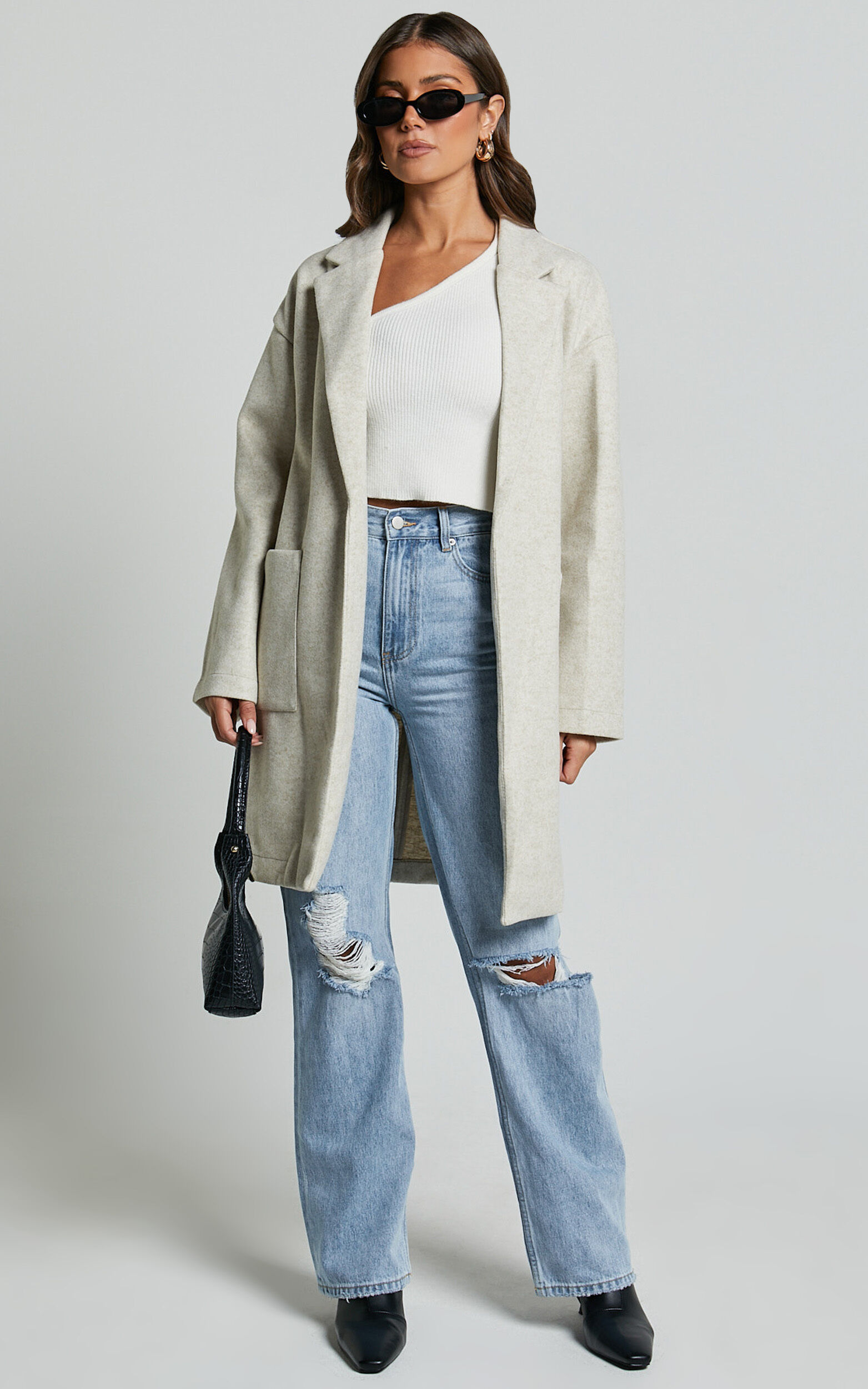 Jonas Coat - Pocket Detail Longline Coat in Beige