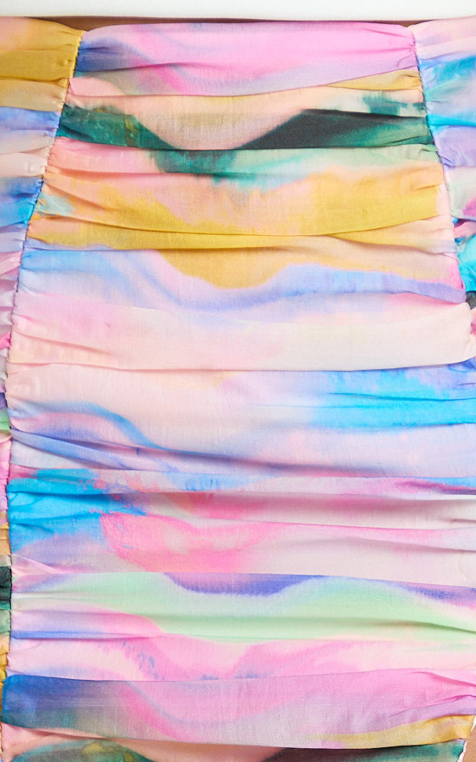 Amalie The Label - Kiama Gathered Side Slit Mini Skirt in Abstract Sunset Print