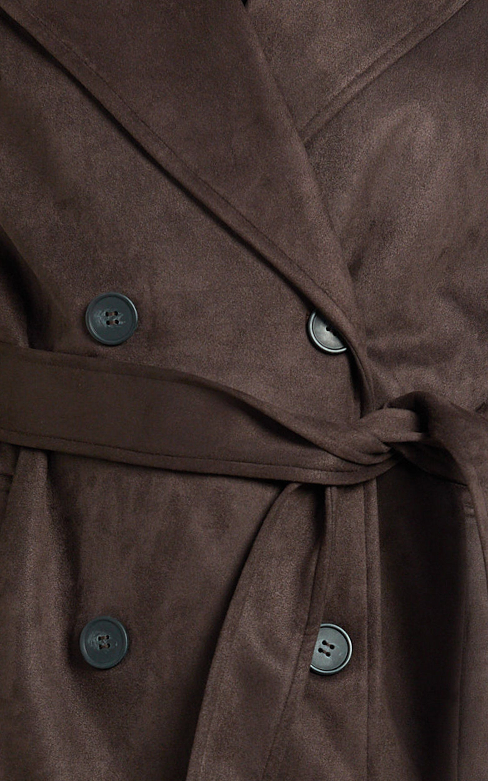 Sandara Coat - Longline Suede Trench Coat in Dark Chocolate