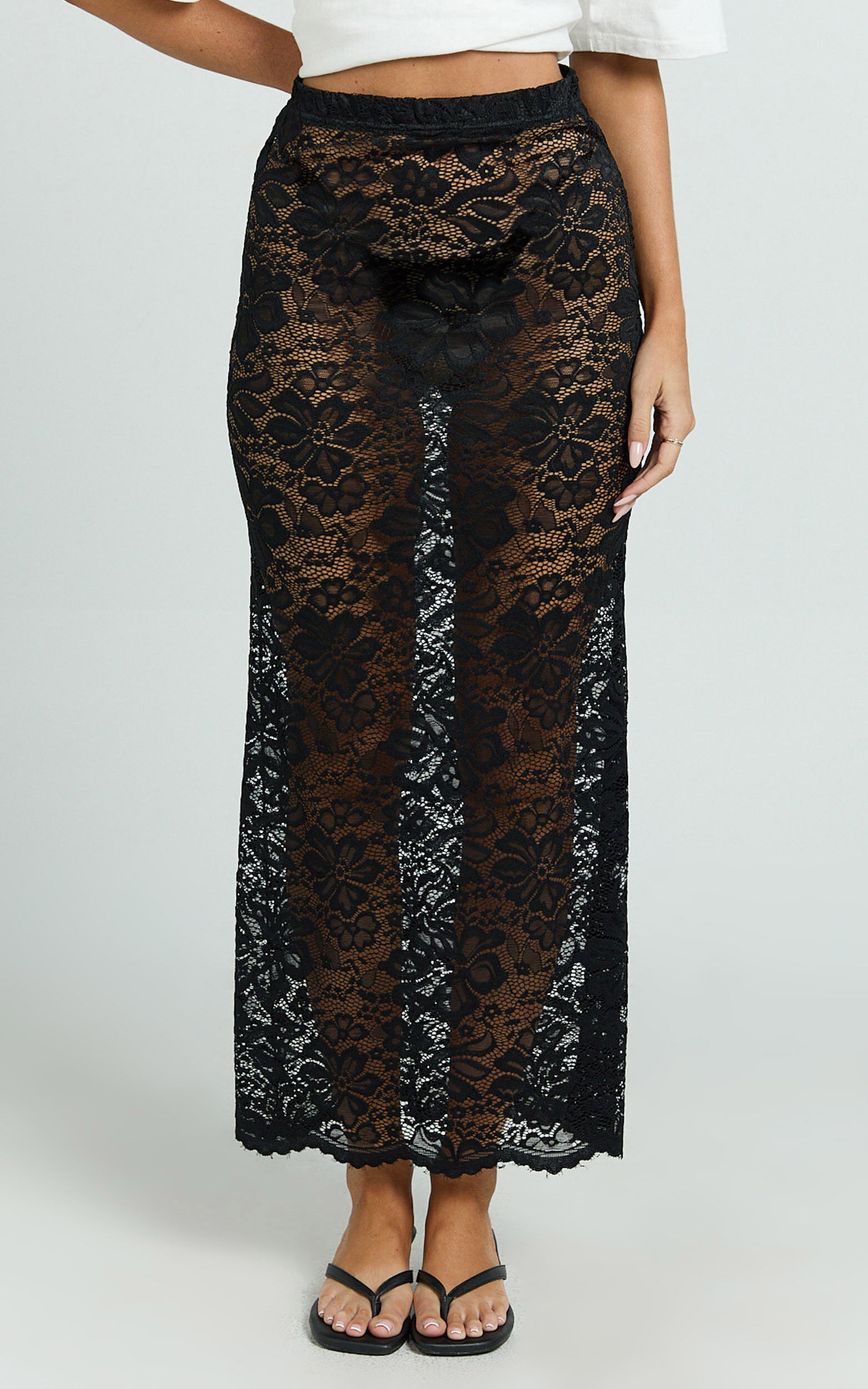 Dahlia Midi Skirt - Lace Skirt in Black
