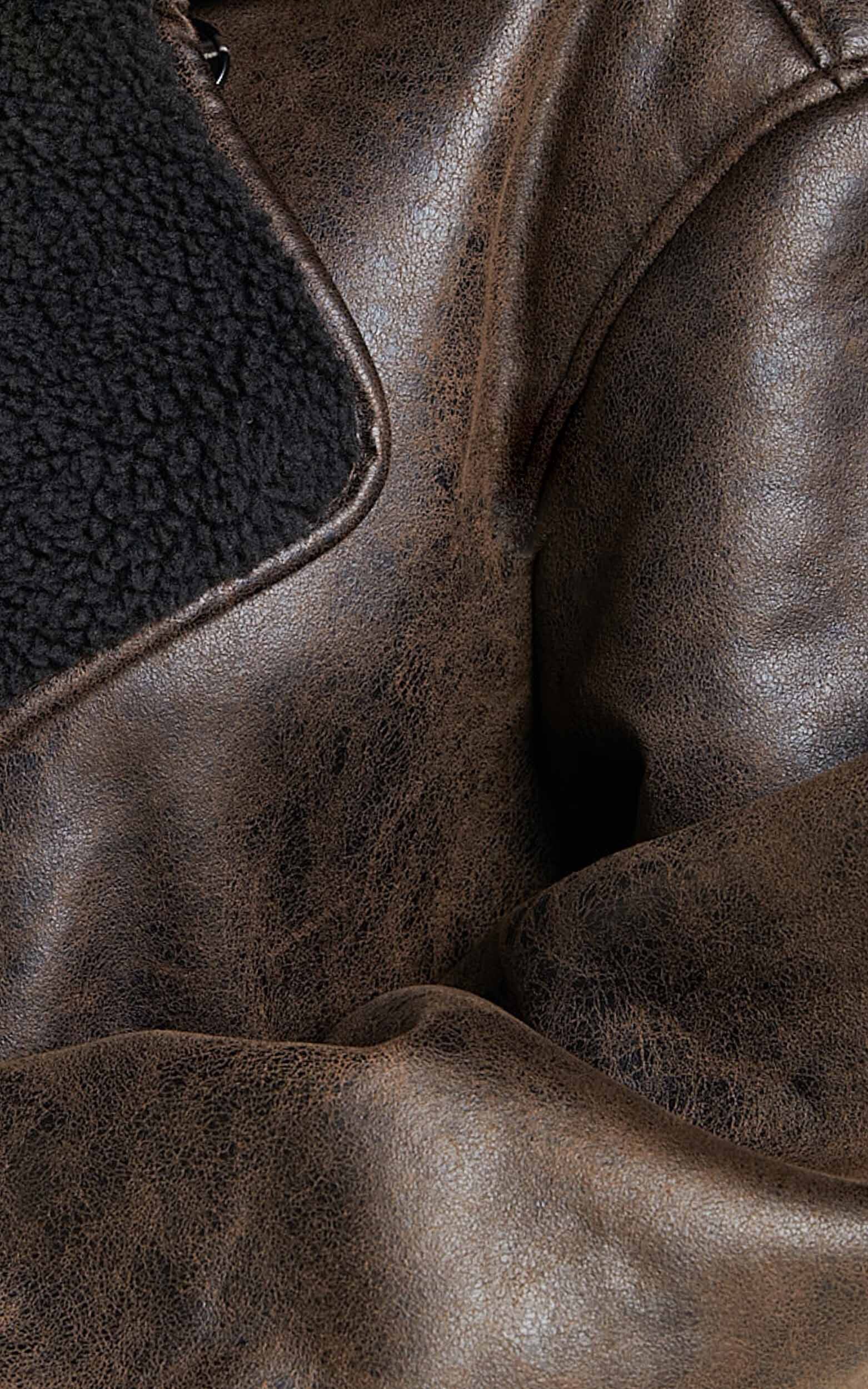 Matilda Jacket - PU Borg Collar Jacket in Brown